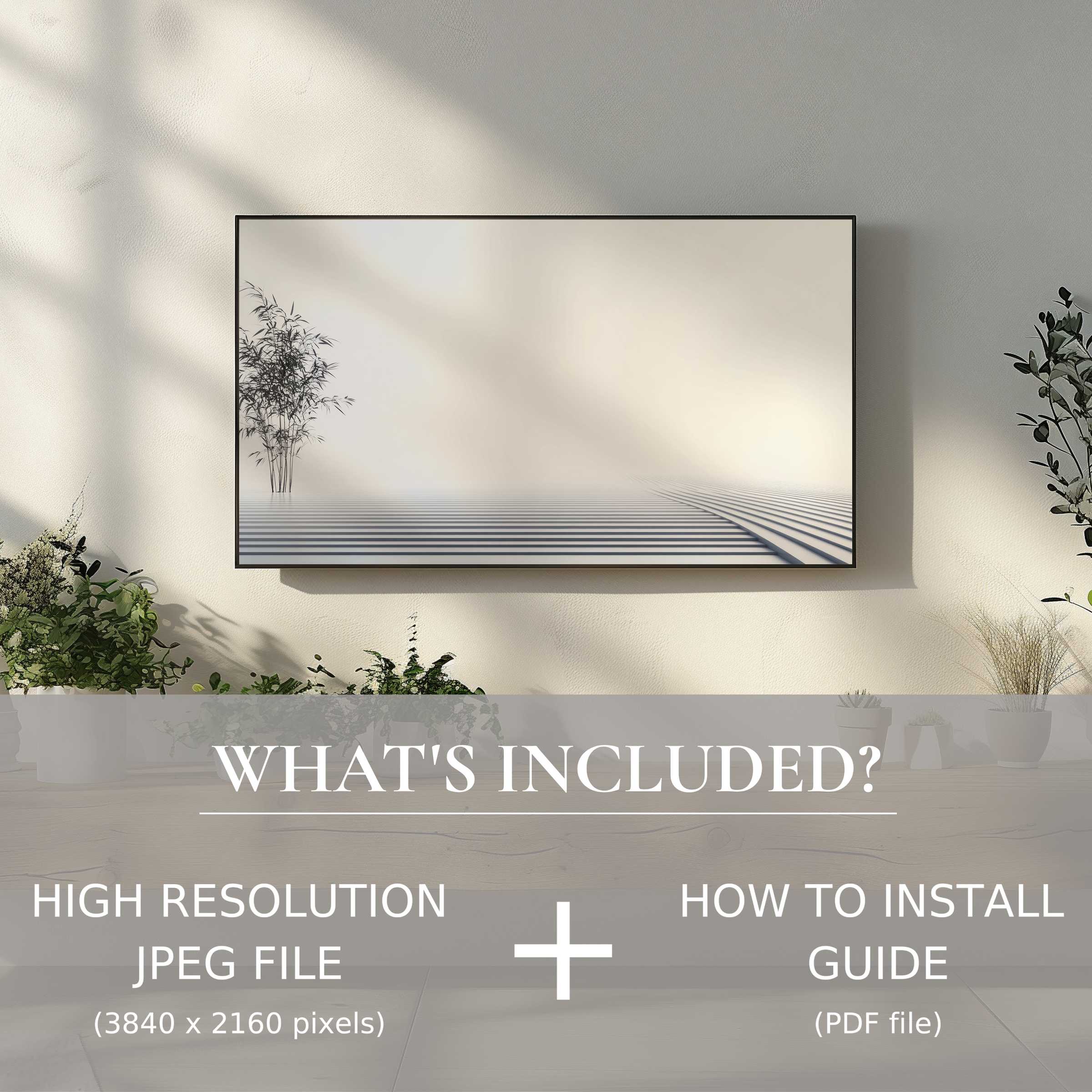 Elegant modern digital TV art download enhances your living space with easy digital use and serene minimalist design
