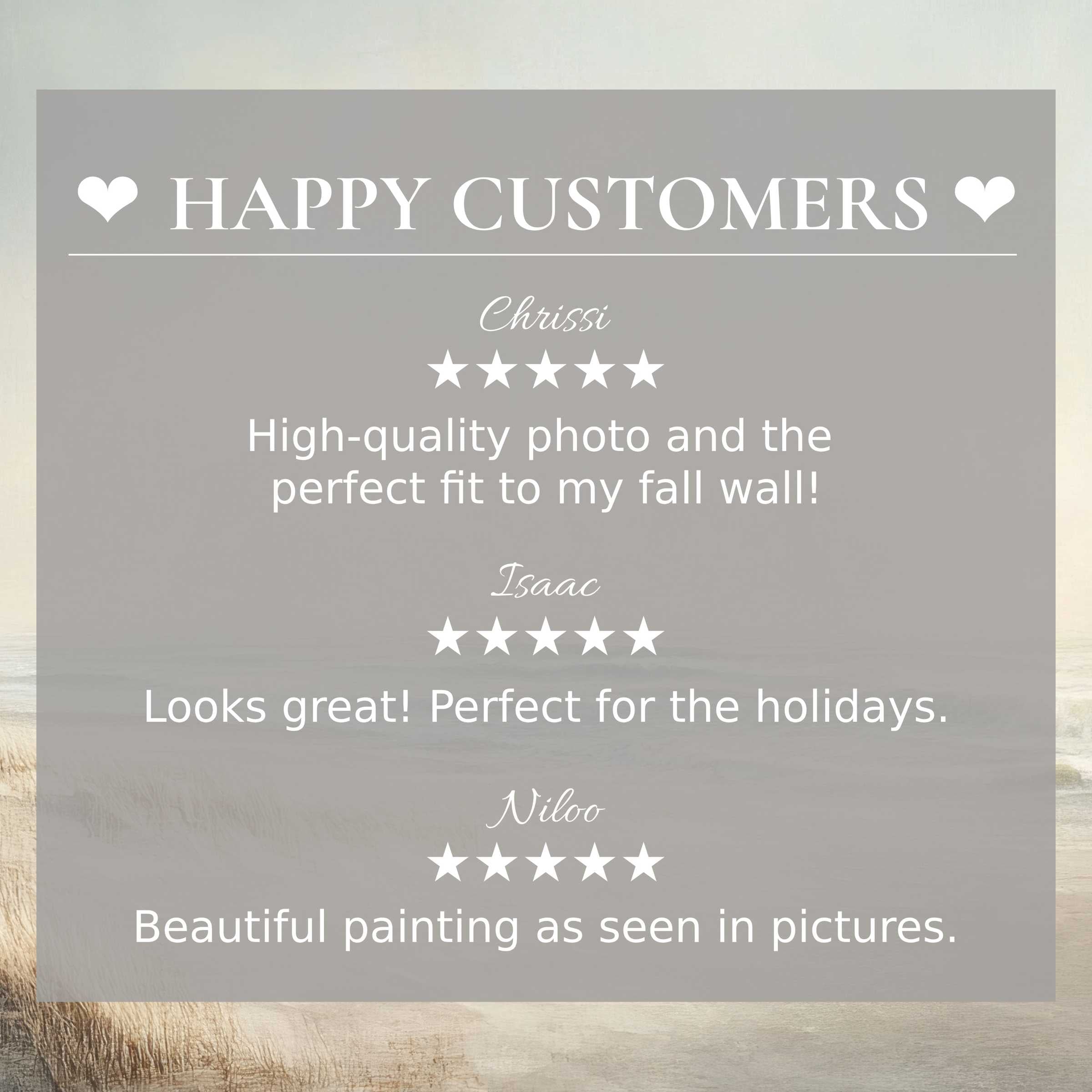 Elegant landscape art for Frame TV with serene ocean hues; happy customer reviews build trust in refined style