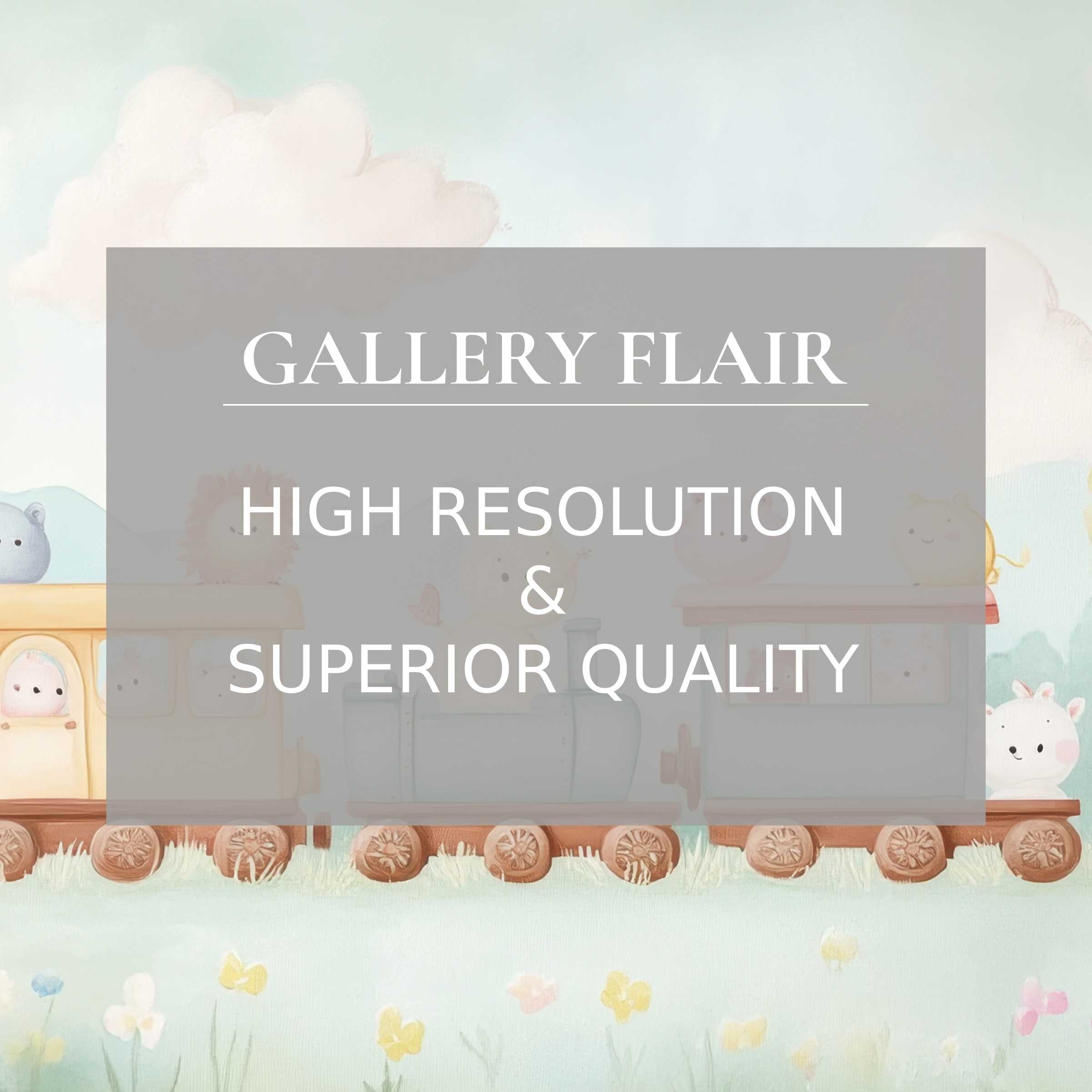 Whimsical nursery printable art featuring a serene pastel-hued animal train, exuding calming charm and exquisite detail to enrich modern nursery decor