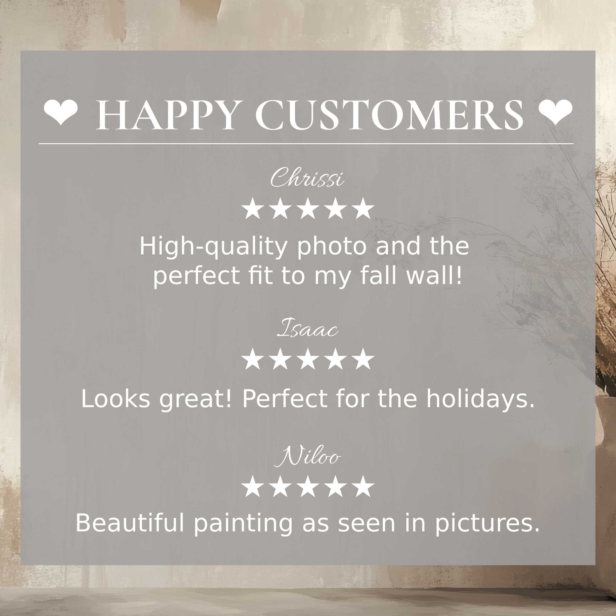 Boho art for Frame TV with abstract sunset hues backdrop, showcasing reviews from happy customers to inspire trust
