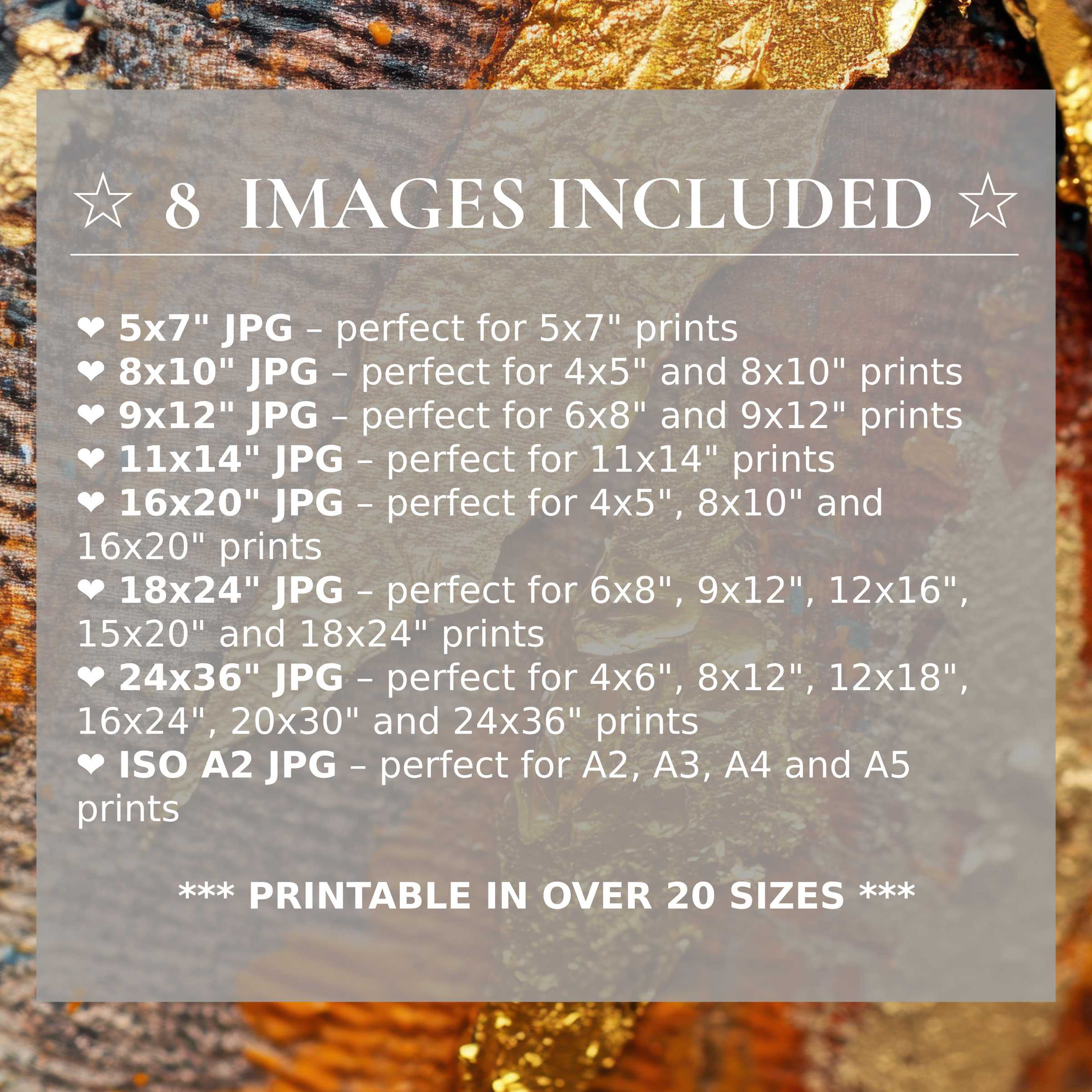 Radiant abstract digital print in rich golds and warm browns, delivering bold elegance and calming depth to modern interiors with 8 sizes included