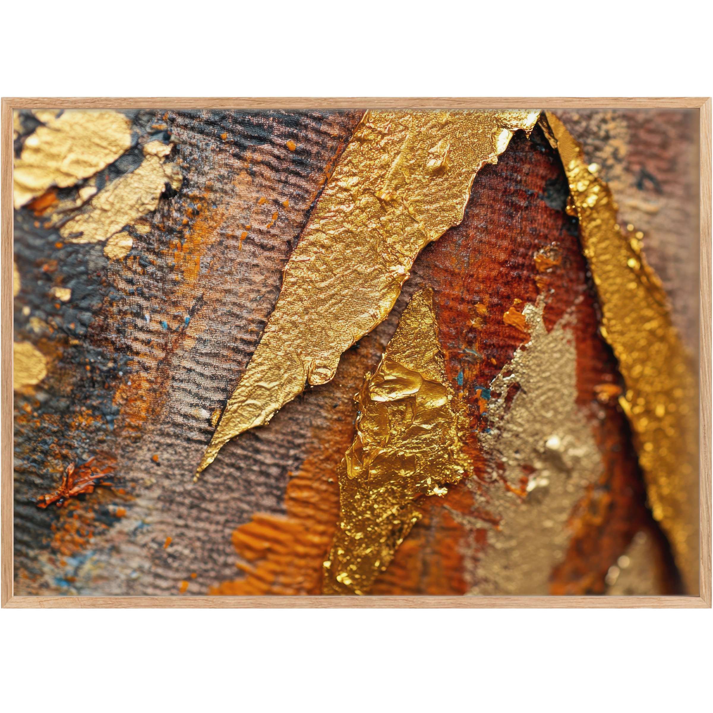 Luxurious abstract printable wall art in rich gold and warm amber tones evokes a radiant, sophisticated ambiance for elegant spaces