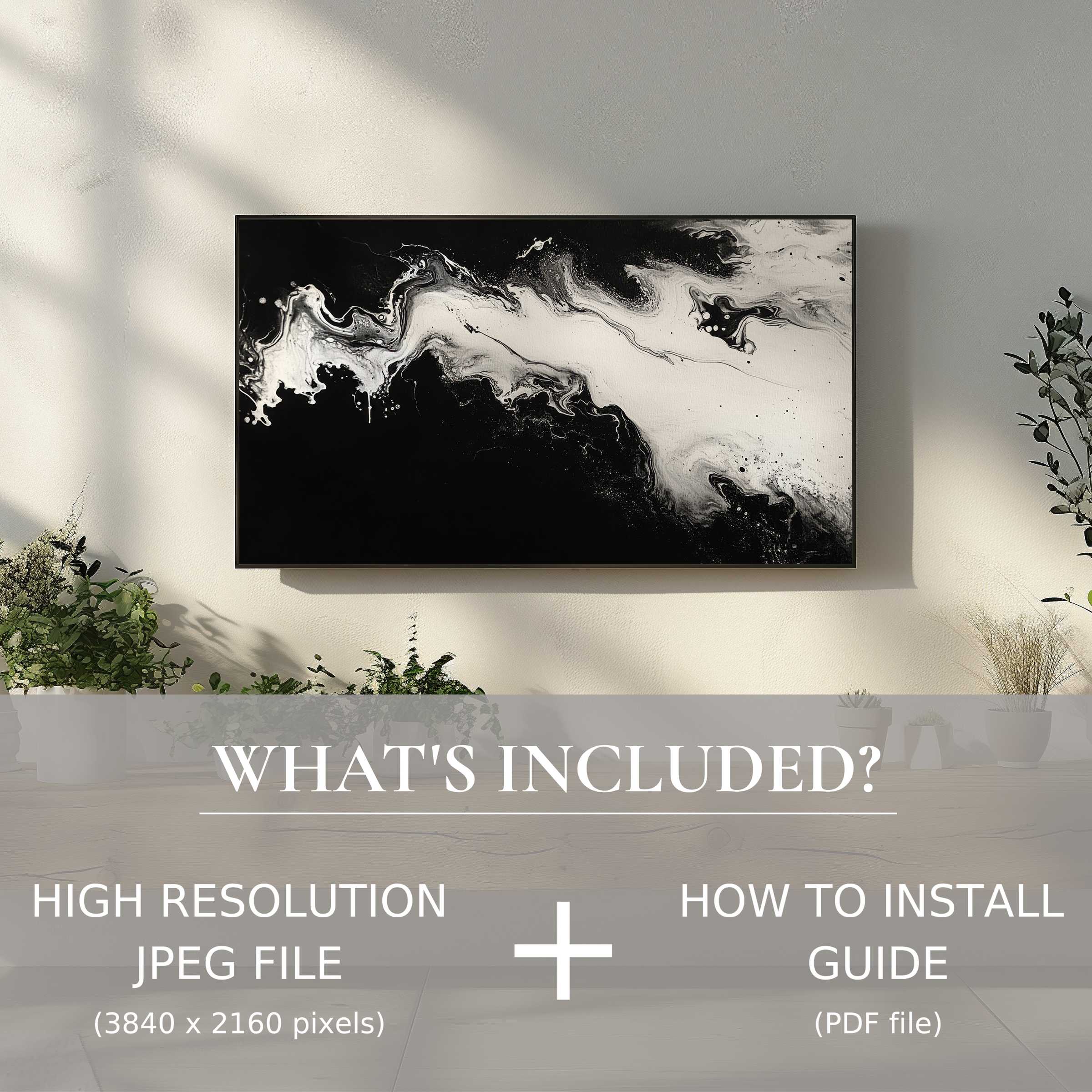 Sleek black and white digital TV art download effortlessly elevates modern living spaces with elegant, easy-to-use style