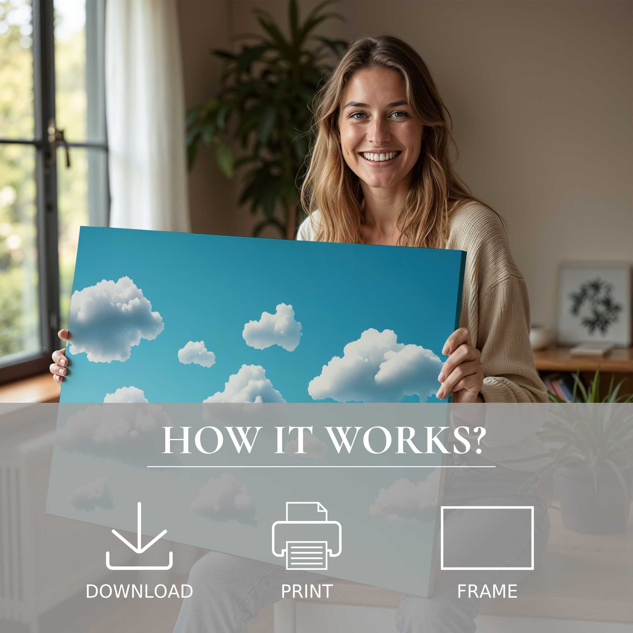 Graceful minimalist digital art print uplifting a modern home’s serene ambiance, inviting joy and effortless elegance