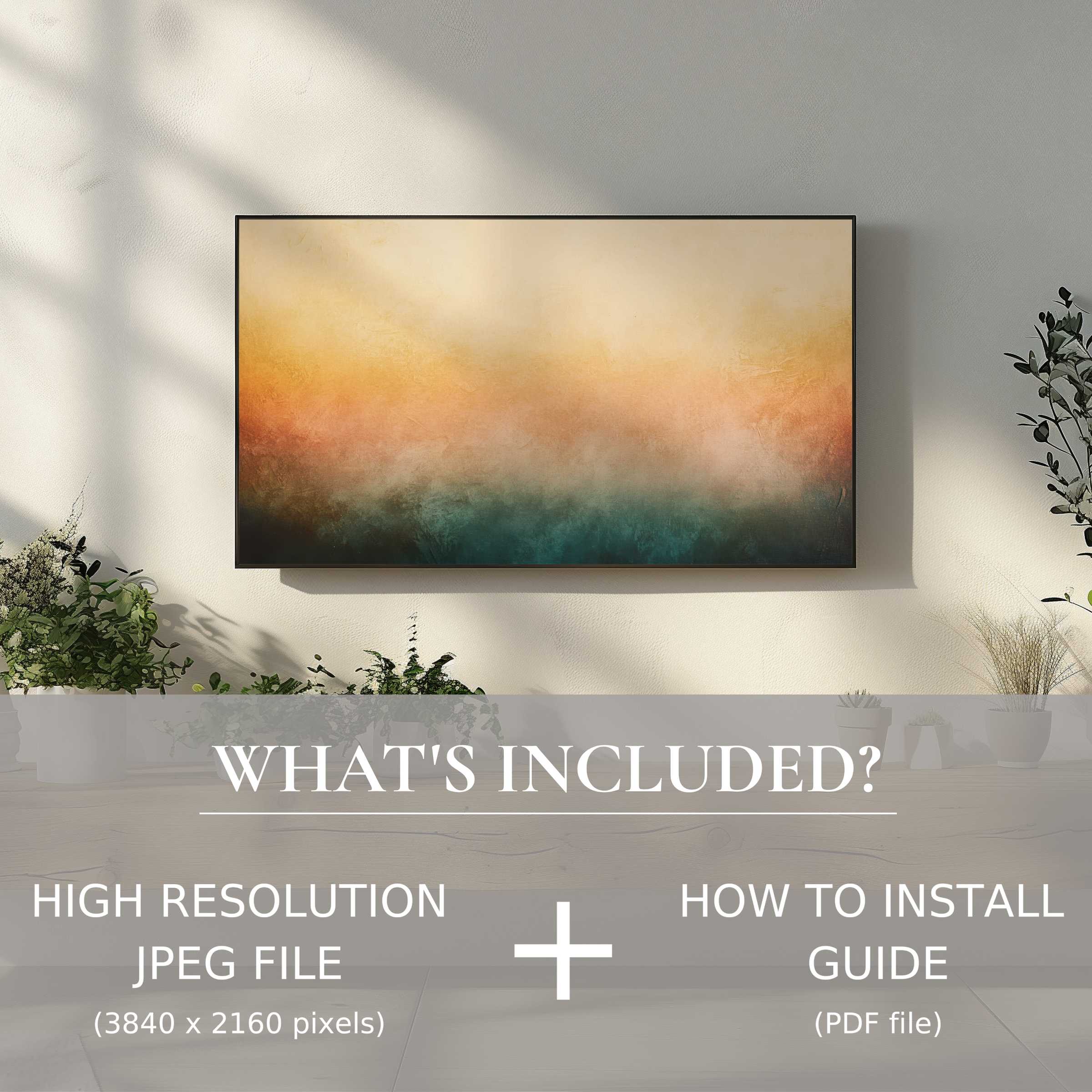 Elegant modern digital TV art download enhancing serene living spaces with easy digital use and high-resolution installation guide