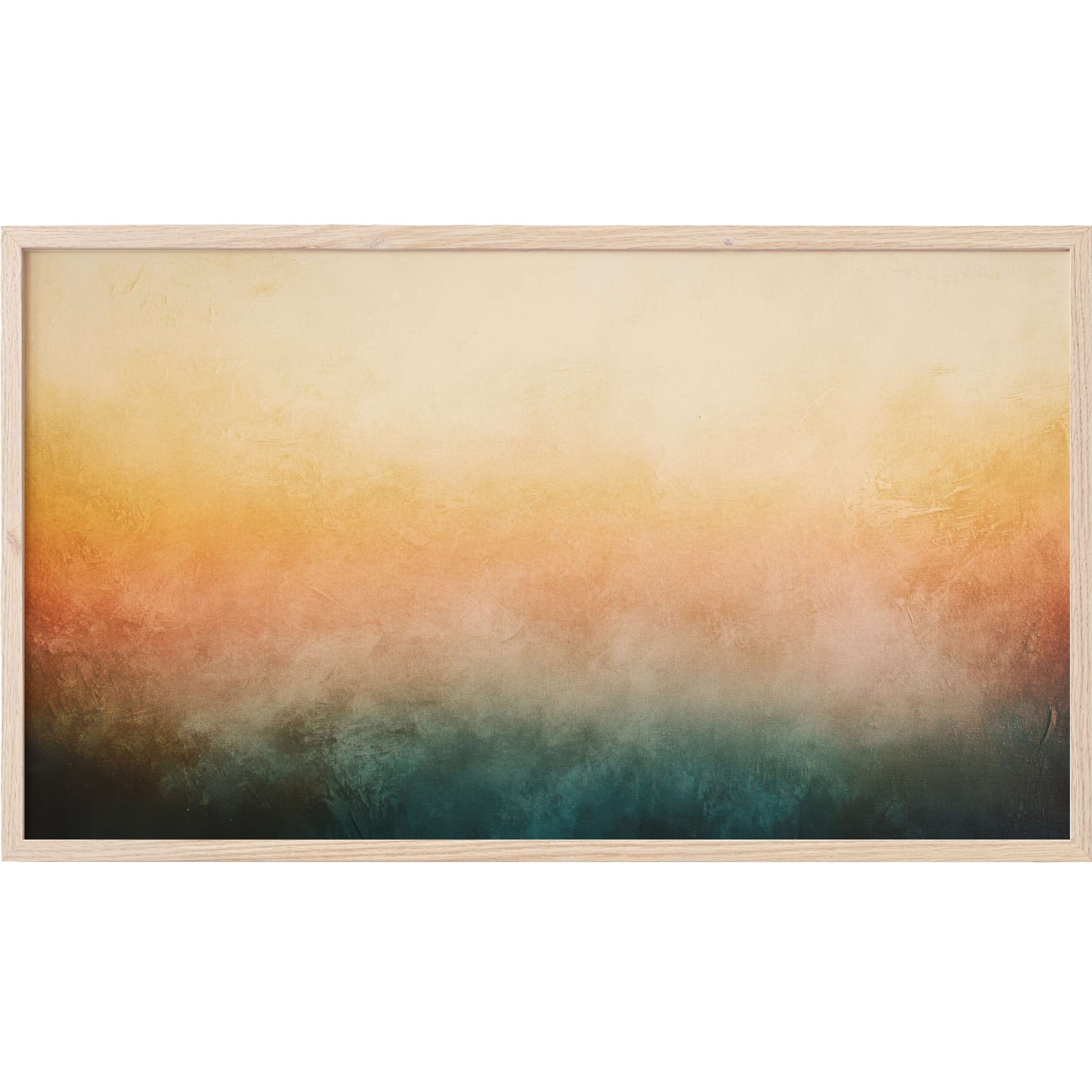 Elegant modern Frame TV Art featuring a serene gradient of warm ochre, soft peach, and deep teal hues