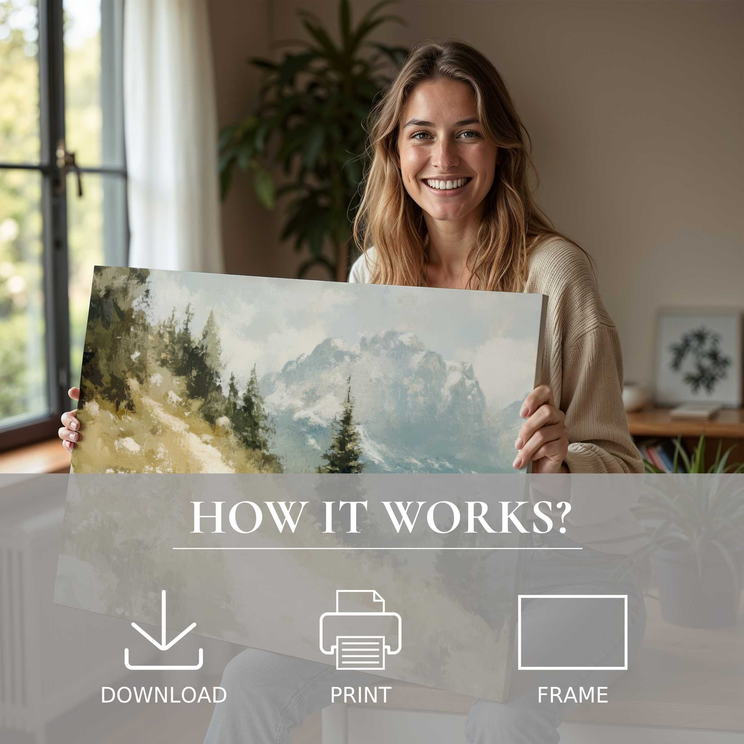 Elegant summer digital art print embraced in a sunlit modern home, capturing serene, joyful moments of living with art