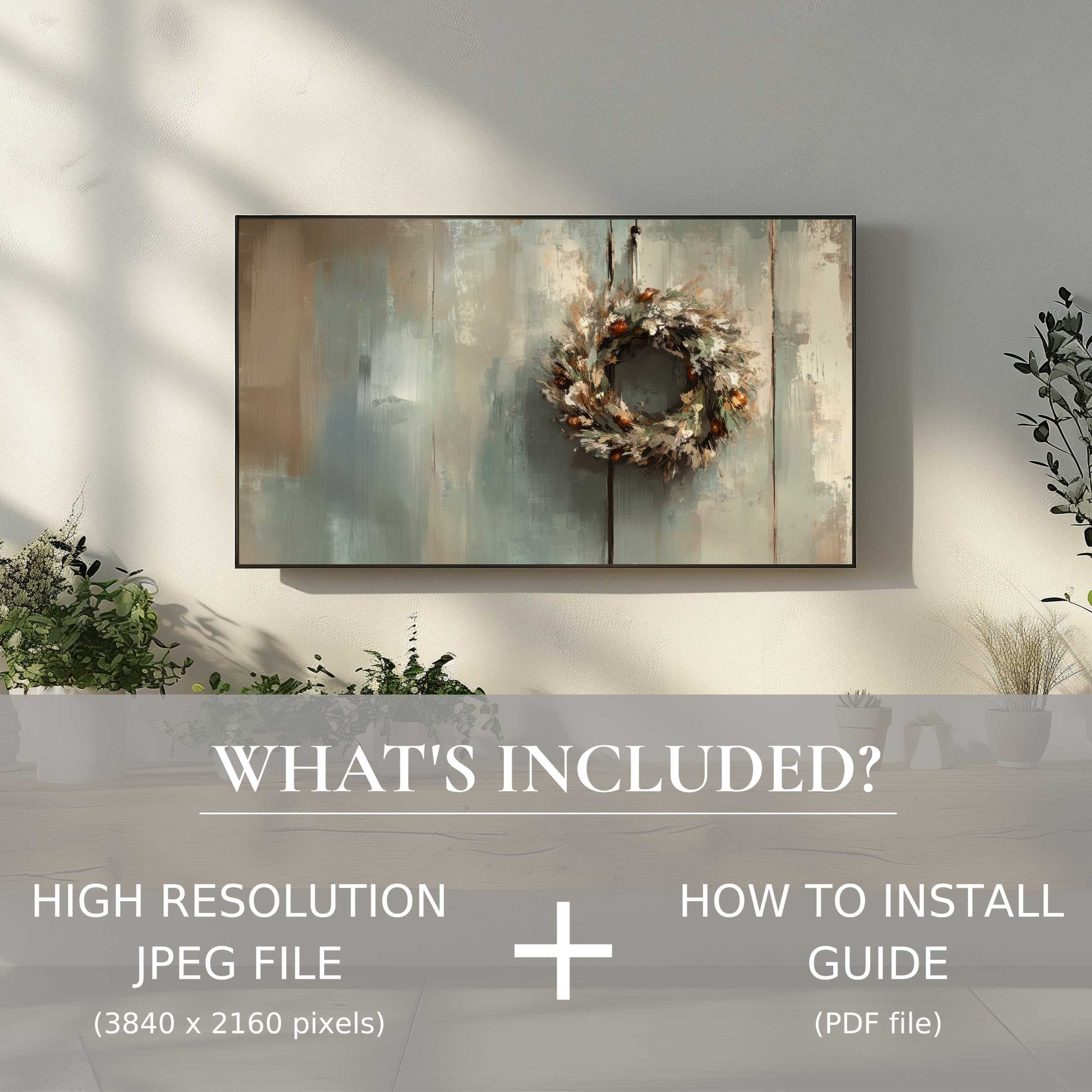 Elegant farmhouse digital TV art download, easily enhances living spaces with high-res charm and simple digital use