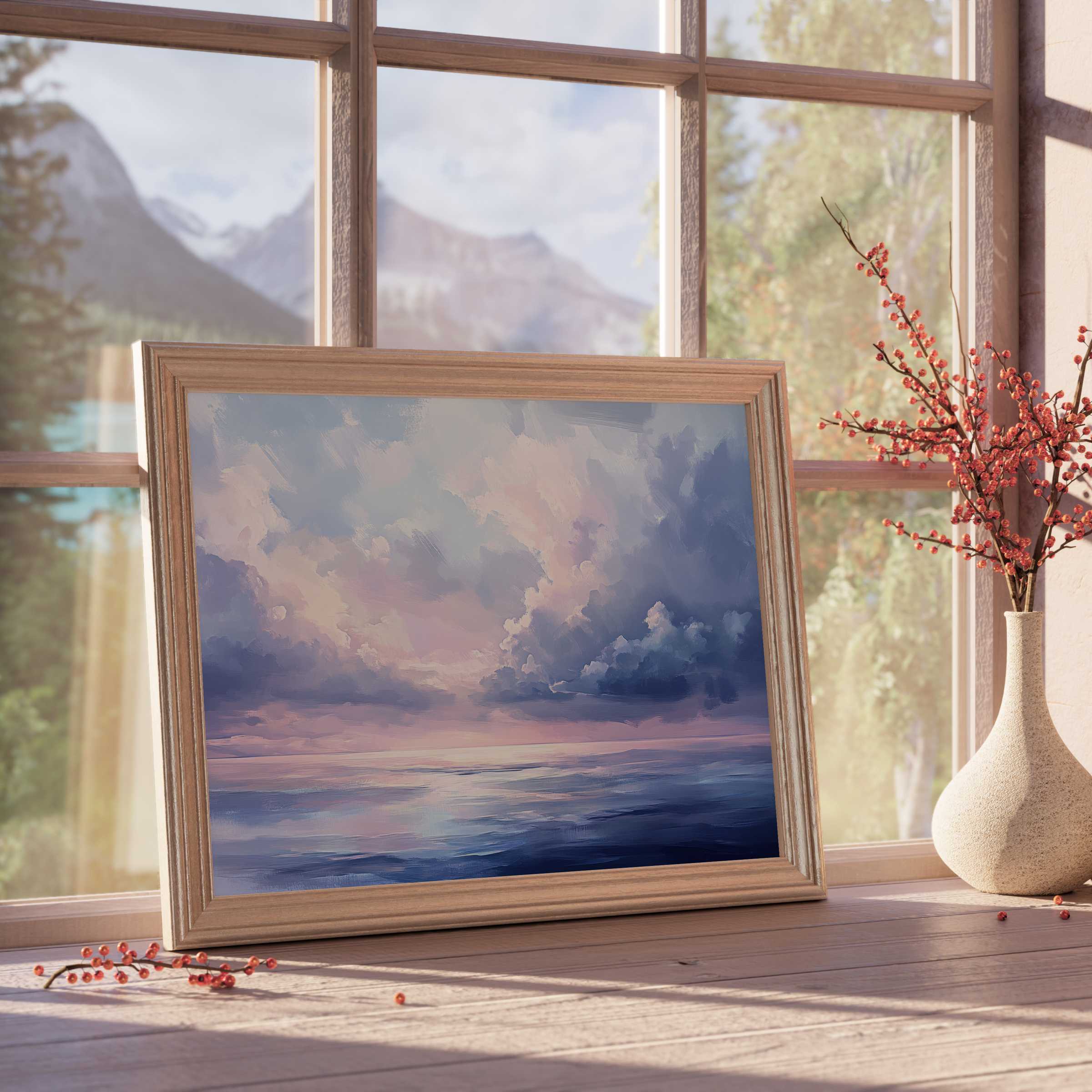 Coastal downloadable art capturing tranquil seascapes and soft sunset hues, elevating serene, design-forward interiors