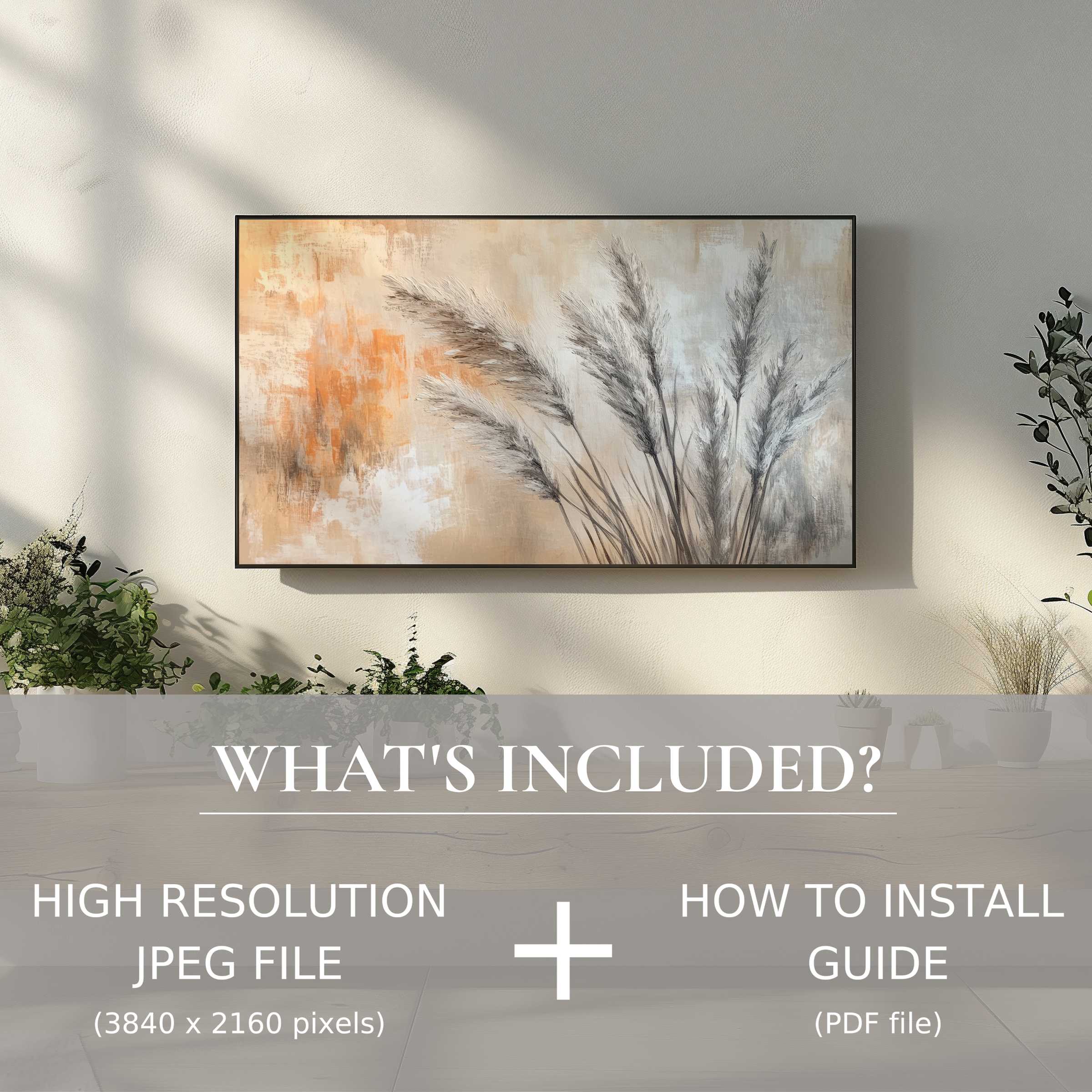 Elegant boho digital TV art download enriches living spaces with easy digital use and calming natural textures