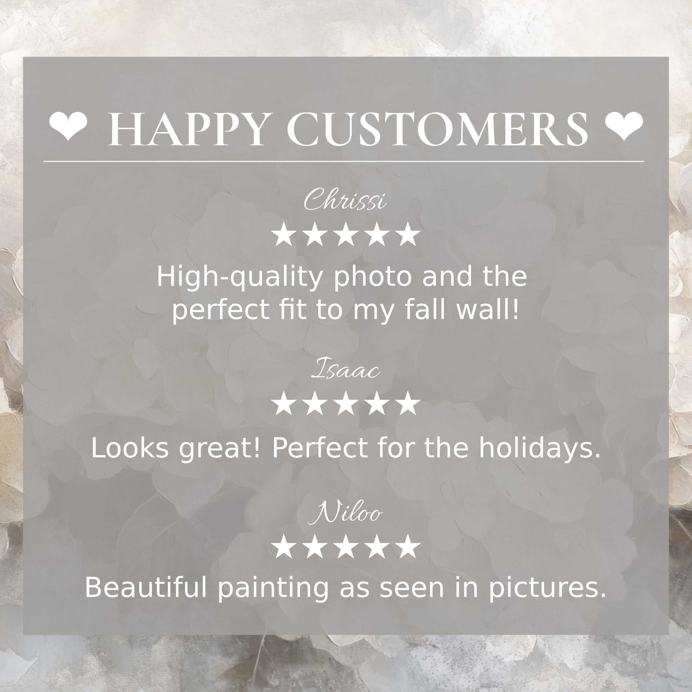 Elegant botanical art for Frame TV with soft floral background, showcasing happy customer reviews to inspire trust