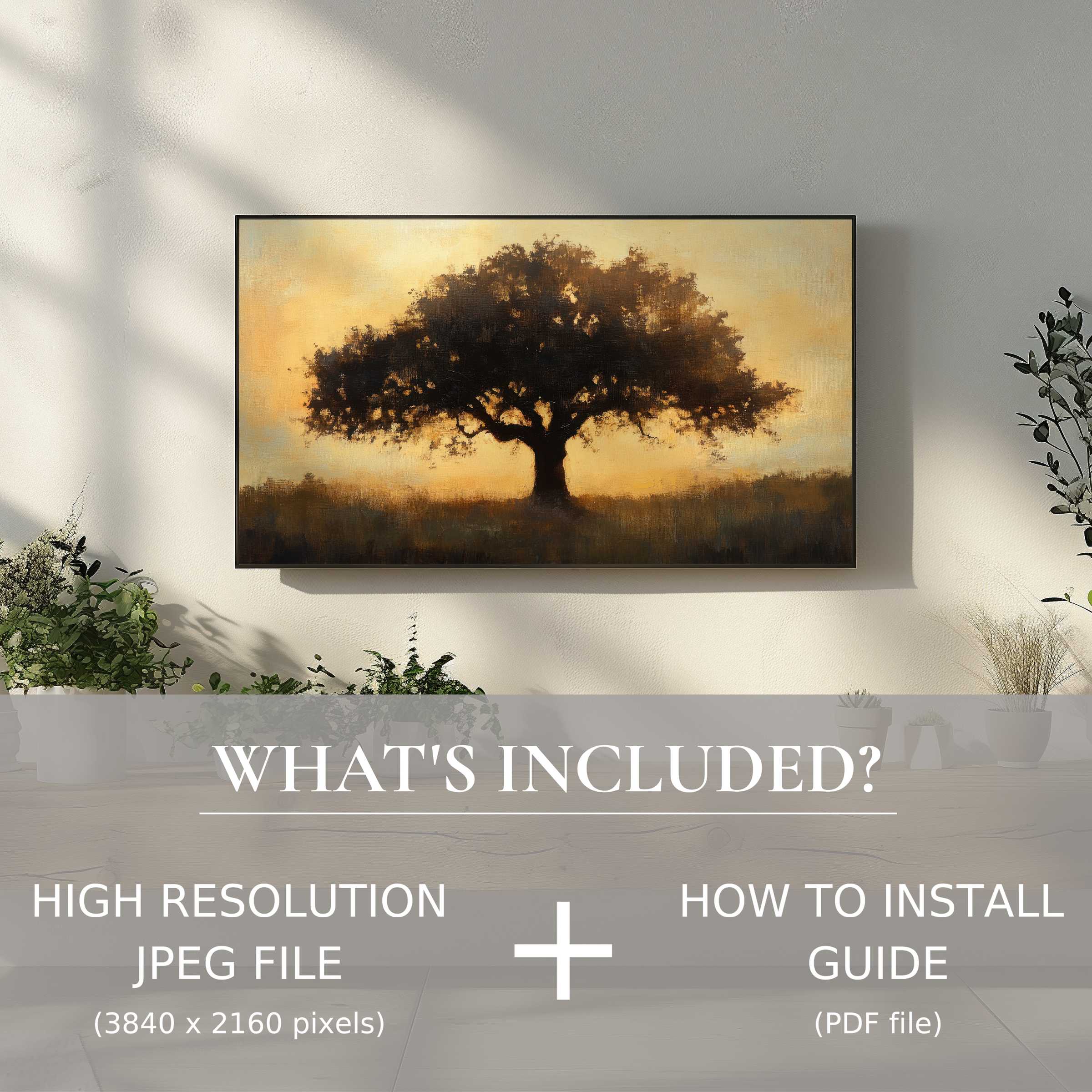 Elegant tree digital TV art download enhances modern living spaces with easy digital use and high-resolution charm
