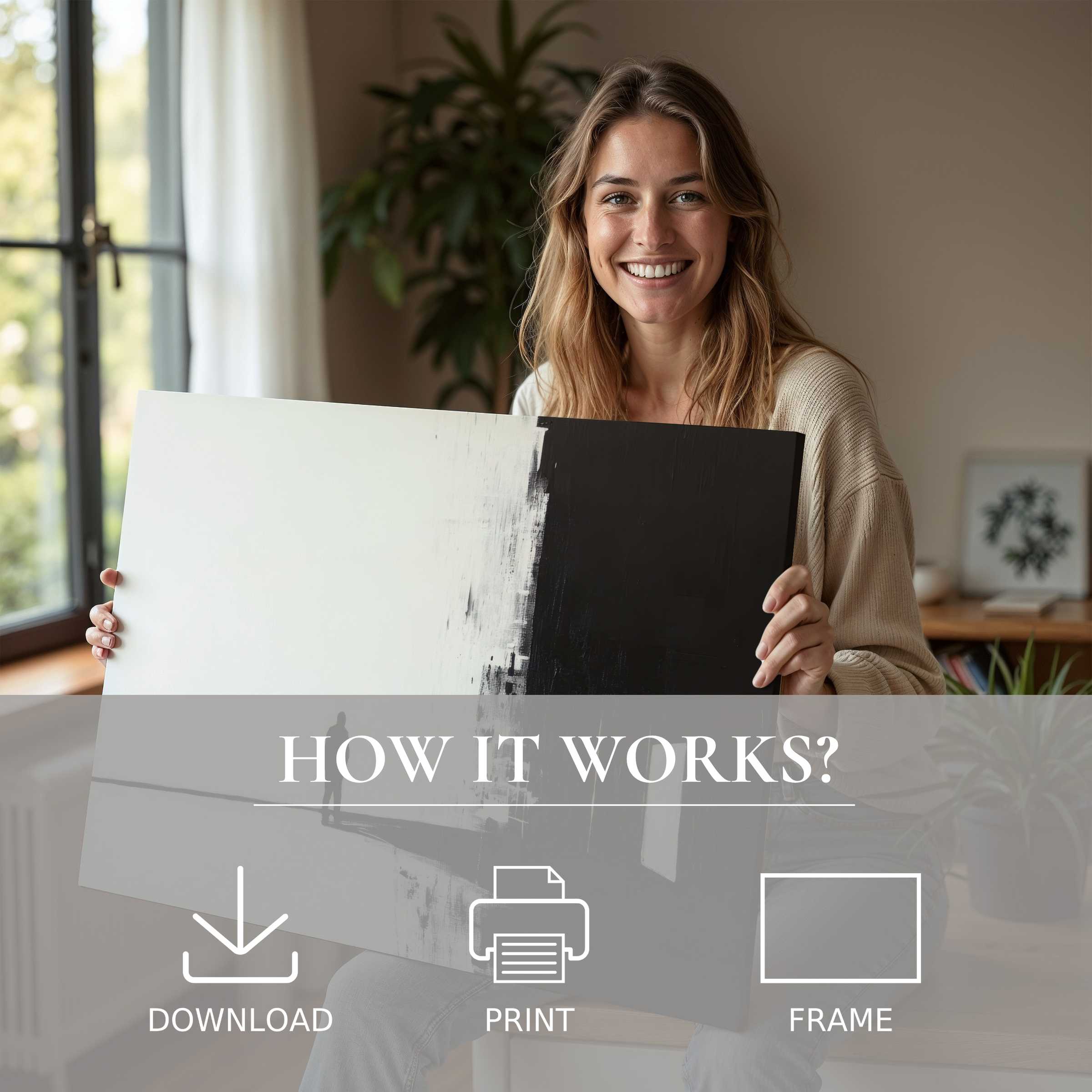 Serene moment of joy and connection with street art digital art print in a chic modern home, elevating daily life