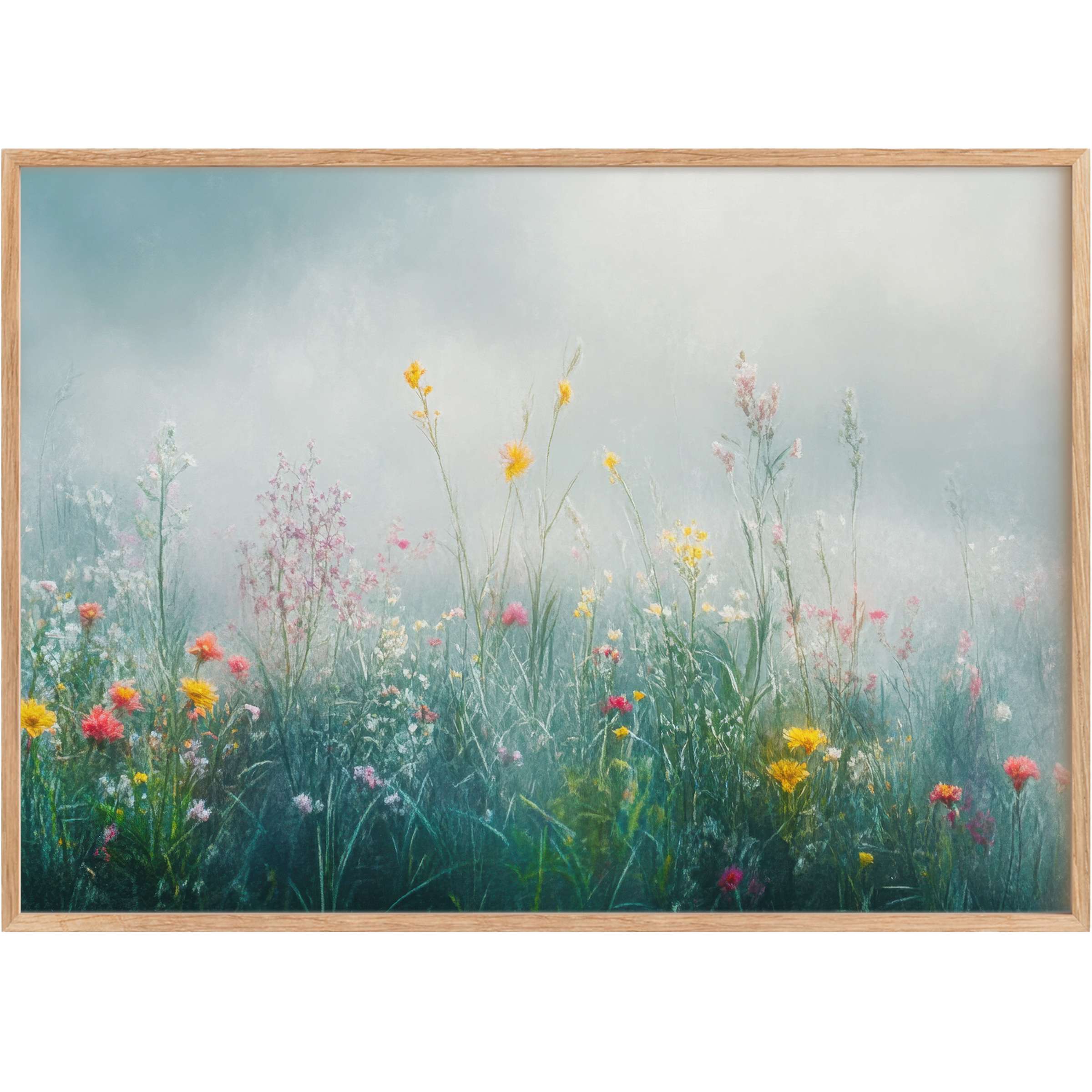 Ethereal floral printable wall art blending soft pastels and golden blooms, radiating serene elegance for refined interiors