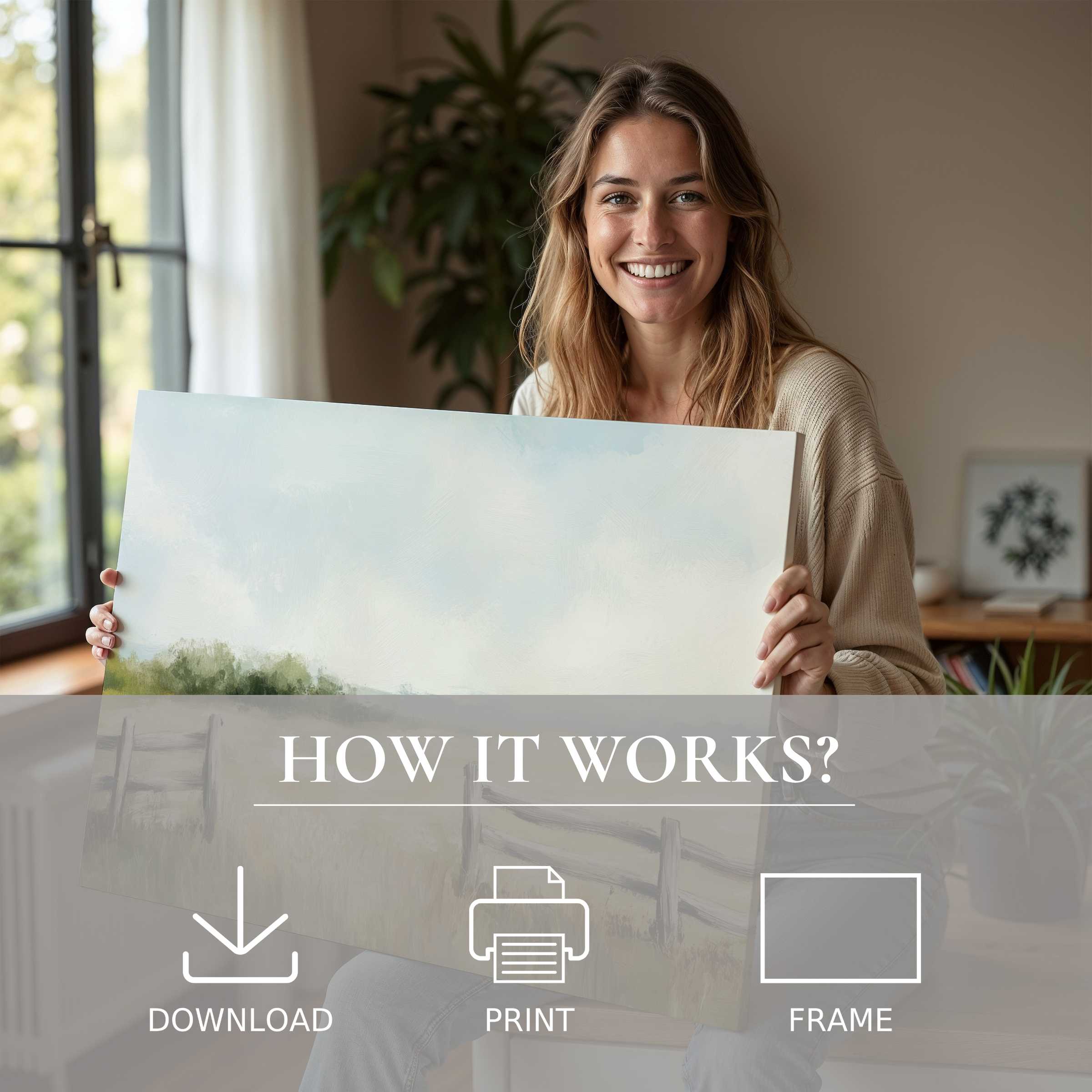 Radiate warmth and joy with this farmhouse digital art print, embodying serene moments and effortless elegance in modern living