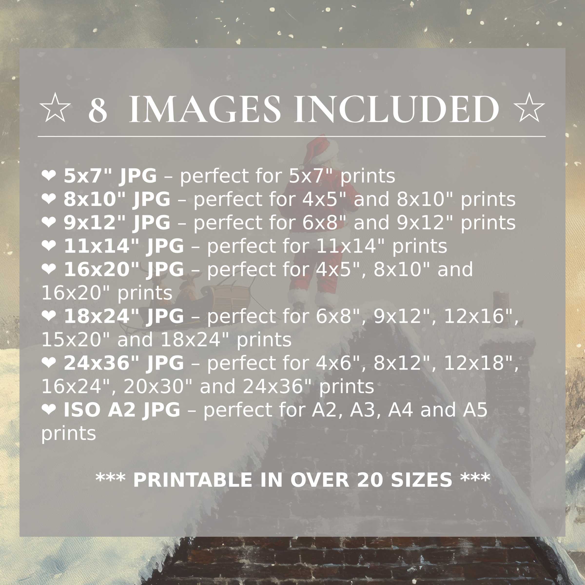 Christmas digital print with radiant reds and snowy whites, available in 8 high-quality sizes for stylish, versatile modern decor