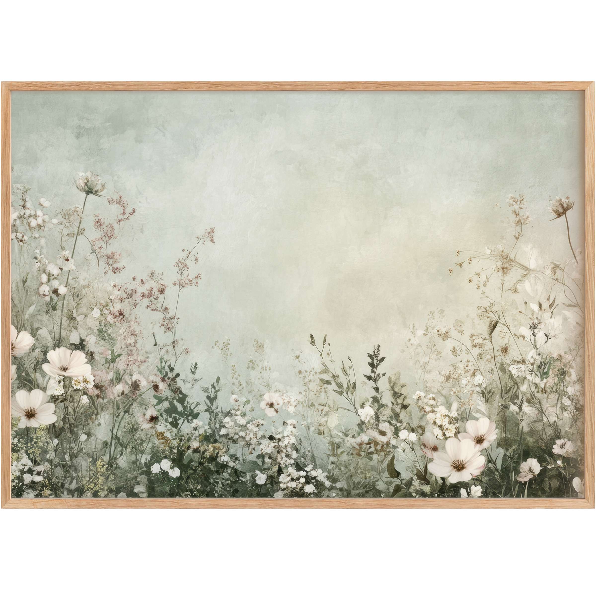 Ethereal boho printable wall art blending soft whites and sage greens, evoking a calming, nature-inspired sanctuary