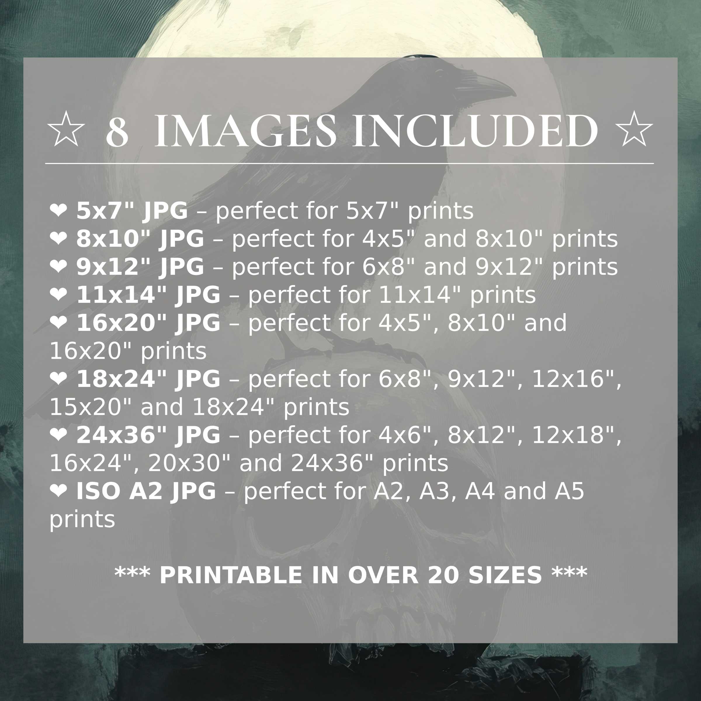 Halloween digital print with radiant moonlit hues and deep emerald tones, delivered in 8 high-quality sizes included for effortless modern interior styling