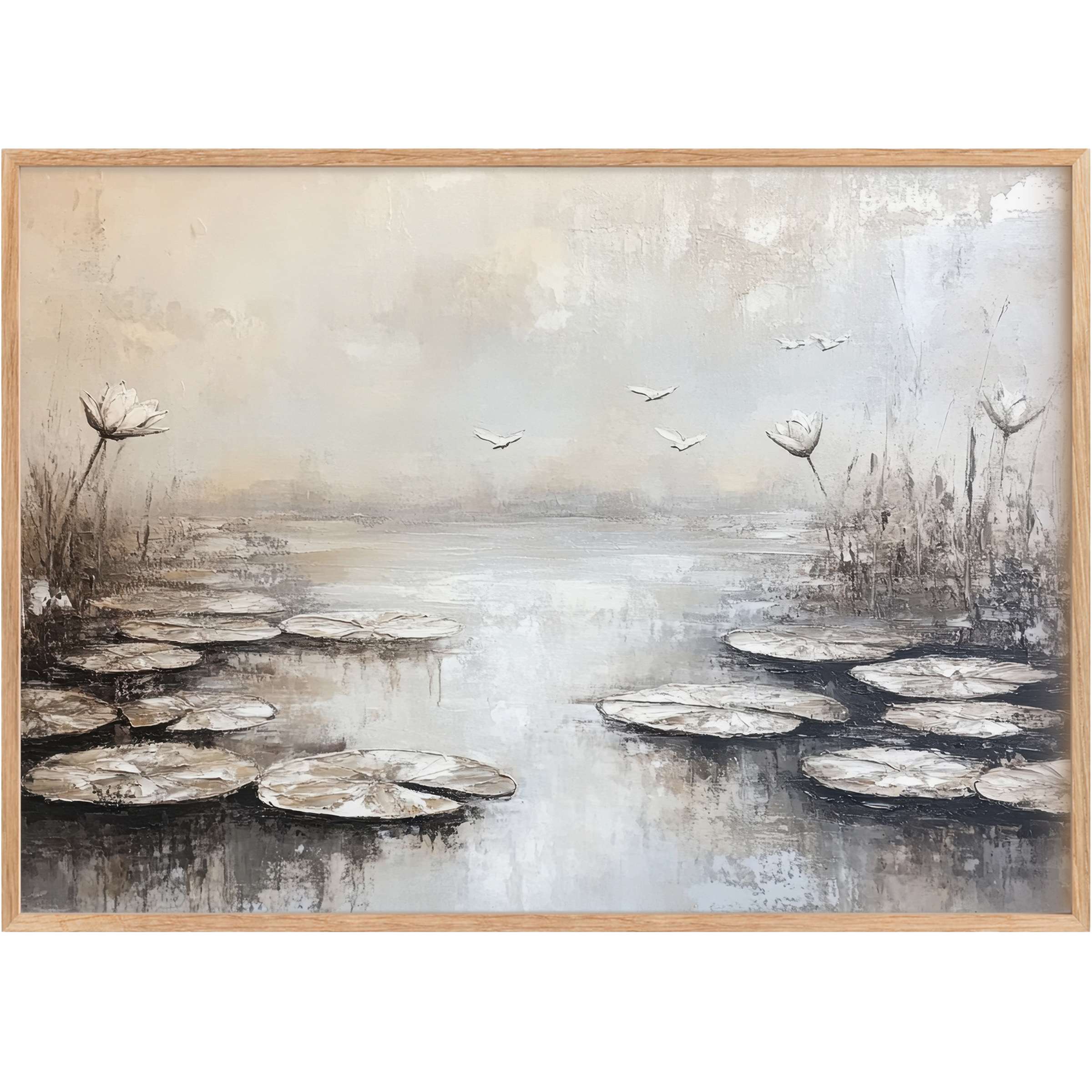 Serene botanical printable wall art with muted grays and soft creams, evoking tranquil, misty waterside calm for refined interiors