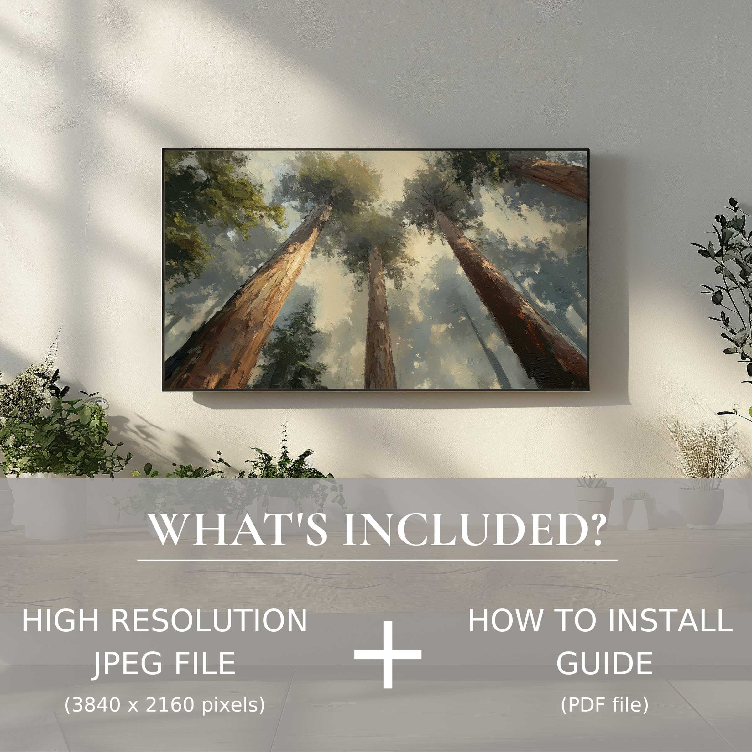 Elegant tree digital TV art download, easily enhances living rooms with high-res digital use and modern style
