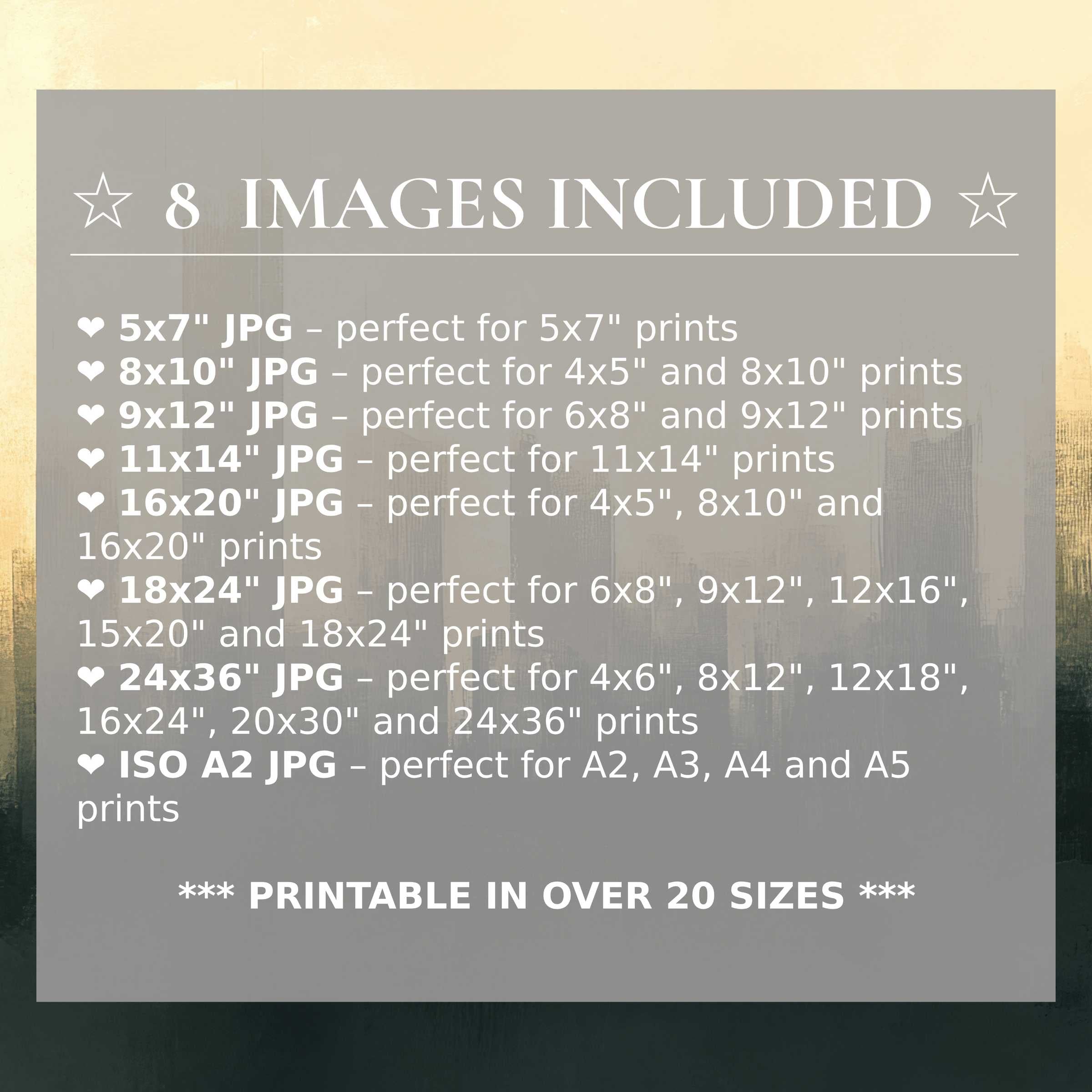 Urban digital print with radiant gold and deep teal hues, elevating modern interiors with style; includes 8 high-quality sizes