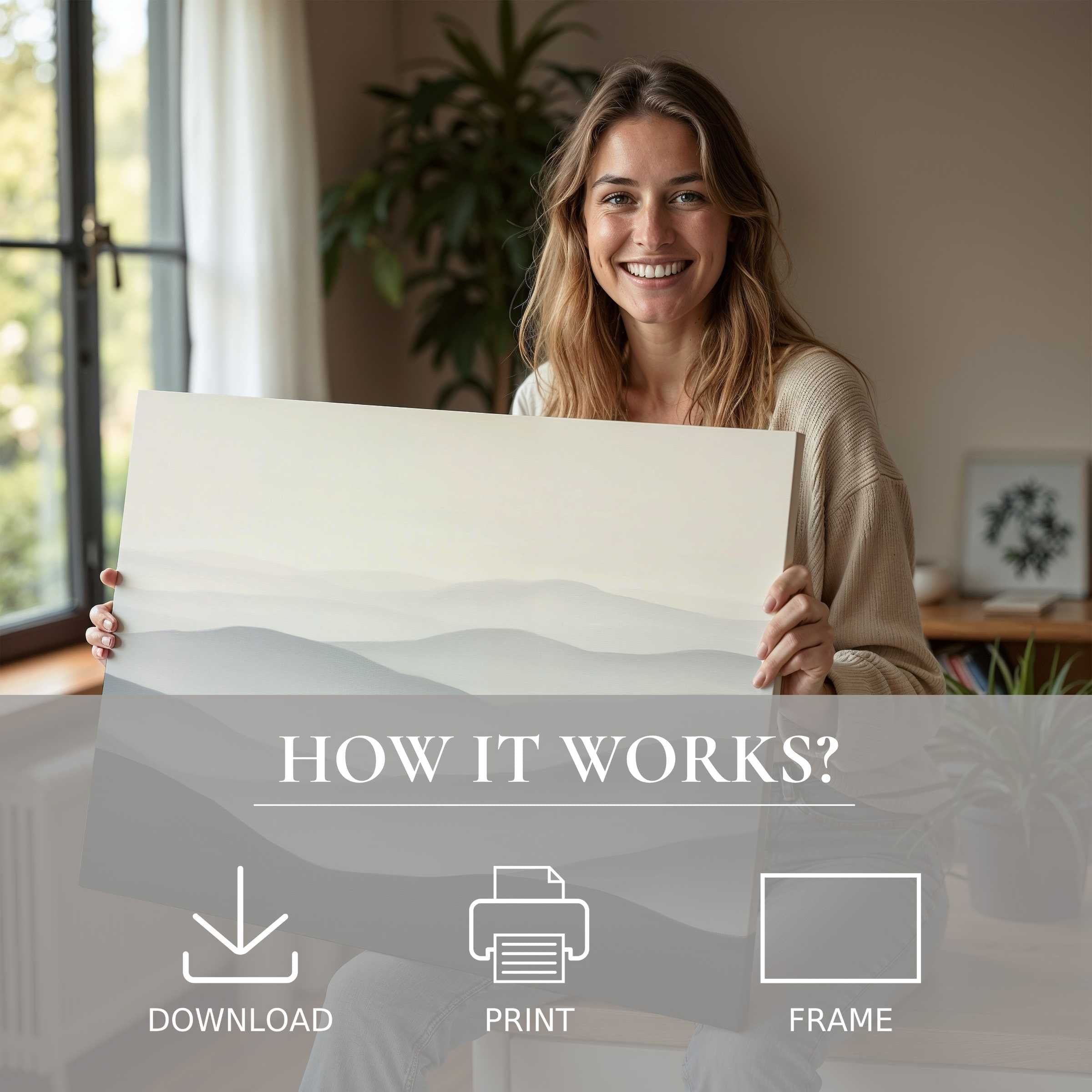 A serene moment revealing the elegance of neutral digital art print-a soft wave of muted tones inspiring joy and effortless style