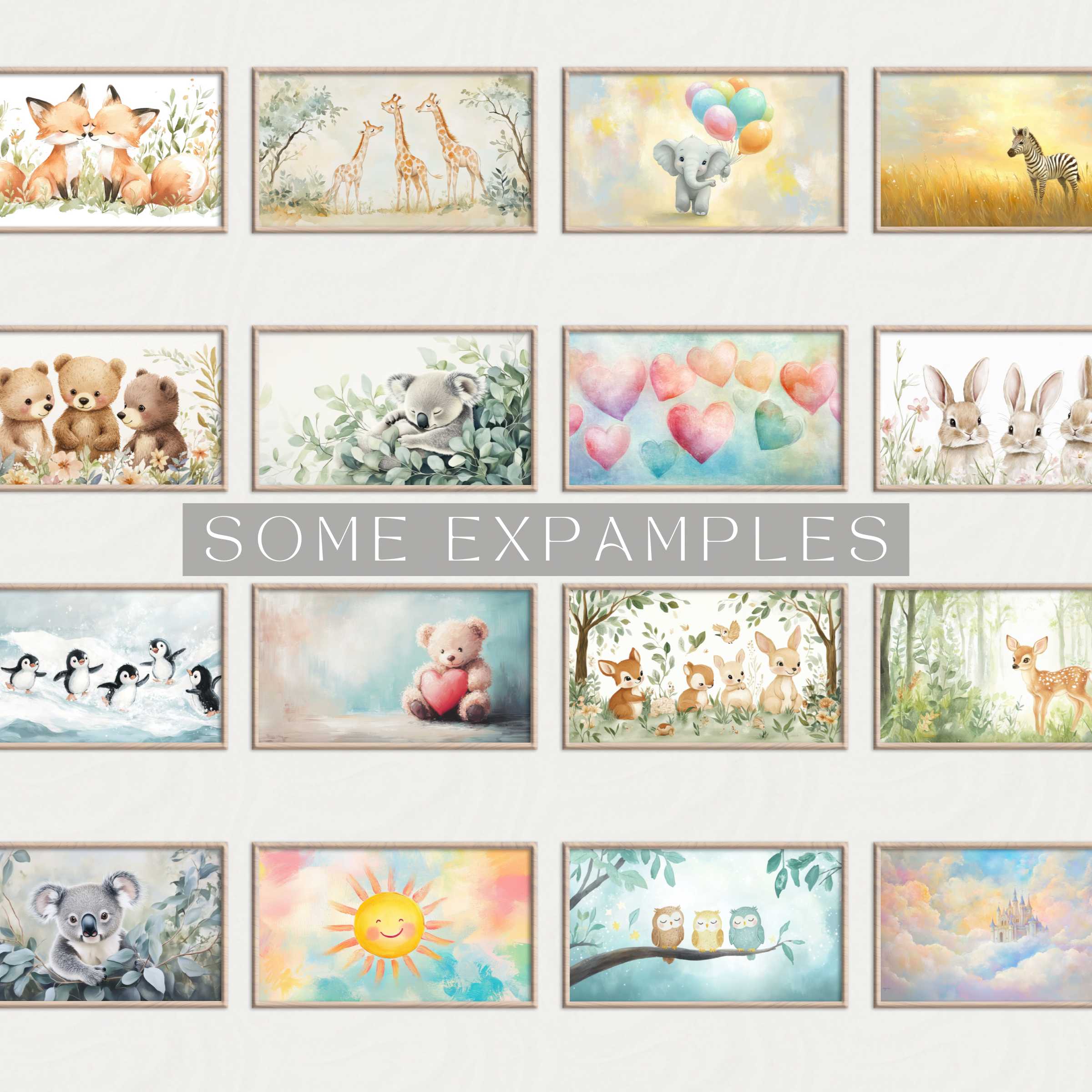 Nursery Frame TV Art featuring elegant, whimsical animal and nature artworks, perfect for refined, stylish children's spaces
