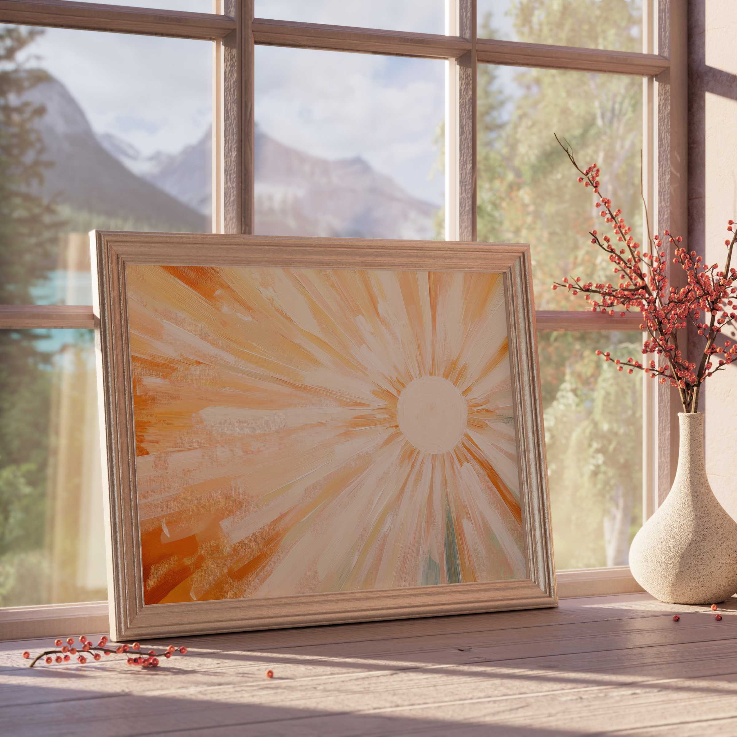 Boho downloadable art radiates warm golden hues, infusing tranquil, curated interiors with sun-kissed calm and modern elegance