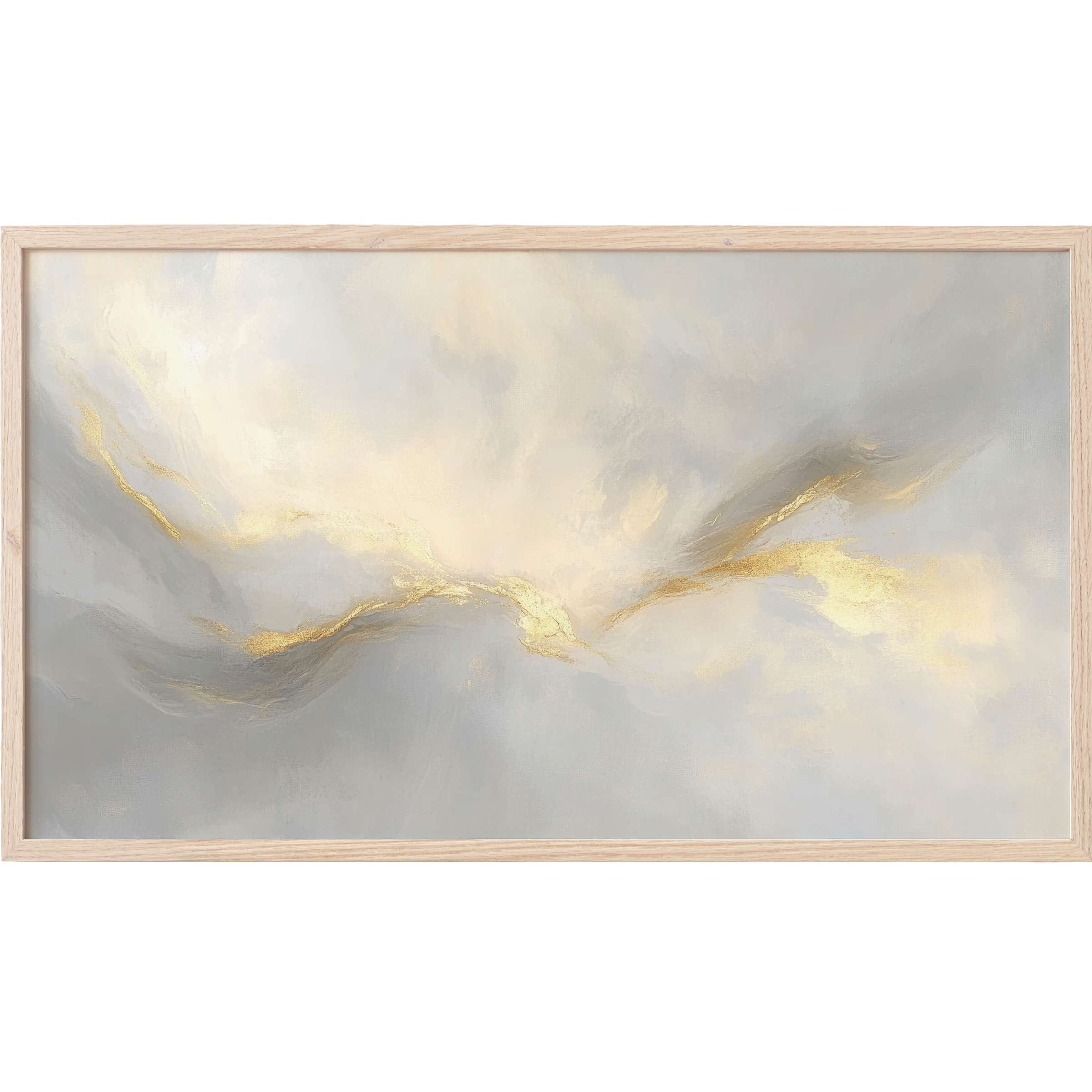 Soft gray and gold hues blend in flowing textures for a refined abstract Frame TV Art centerpiece