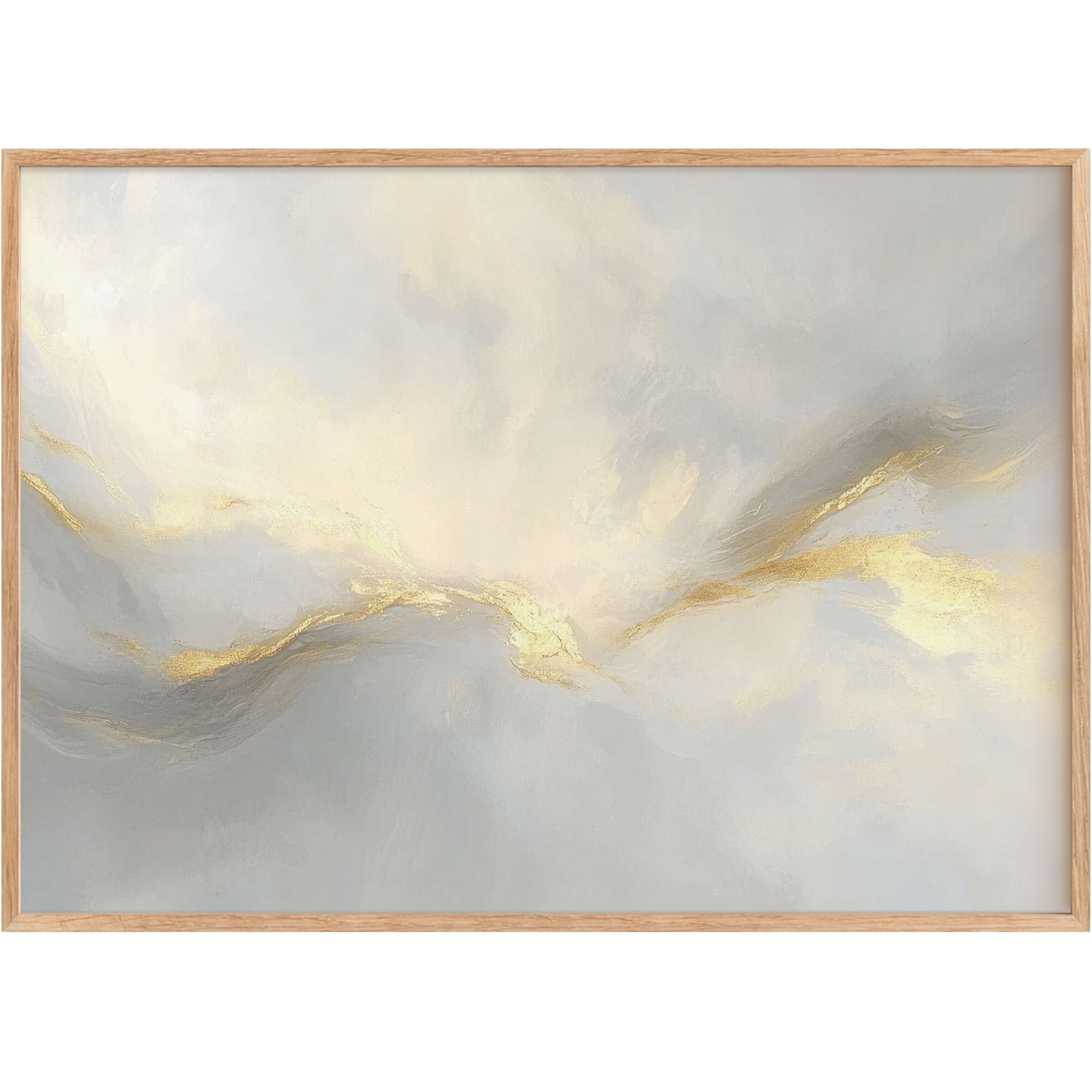 Abstract printable wall art in soft greys and shimmering gold evokes a serene, radiant ambiance, elevating any modern interior with elegant tranquility