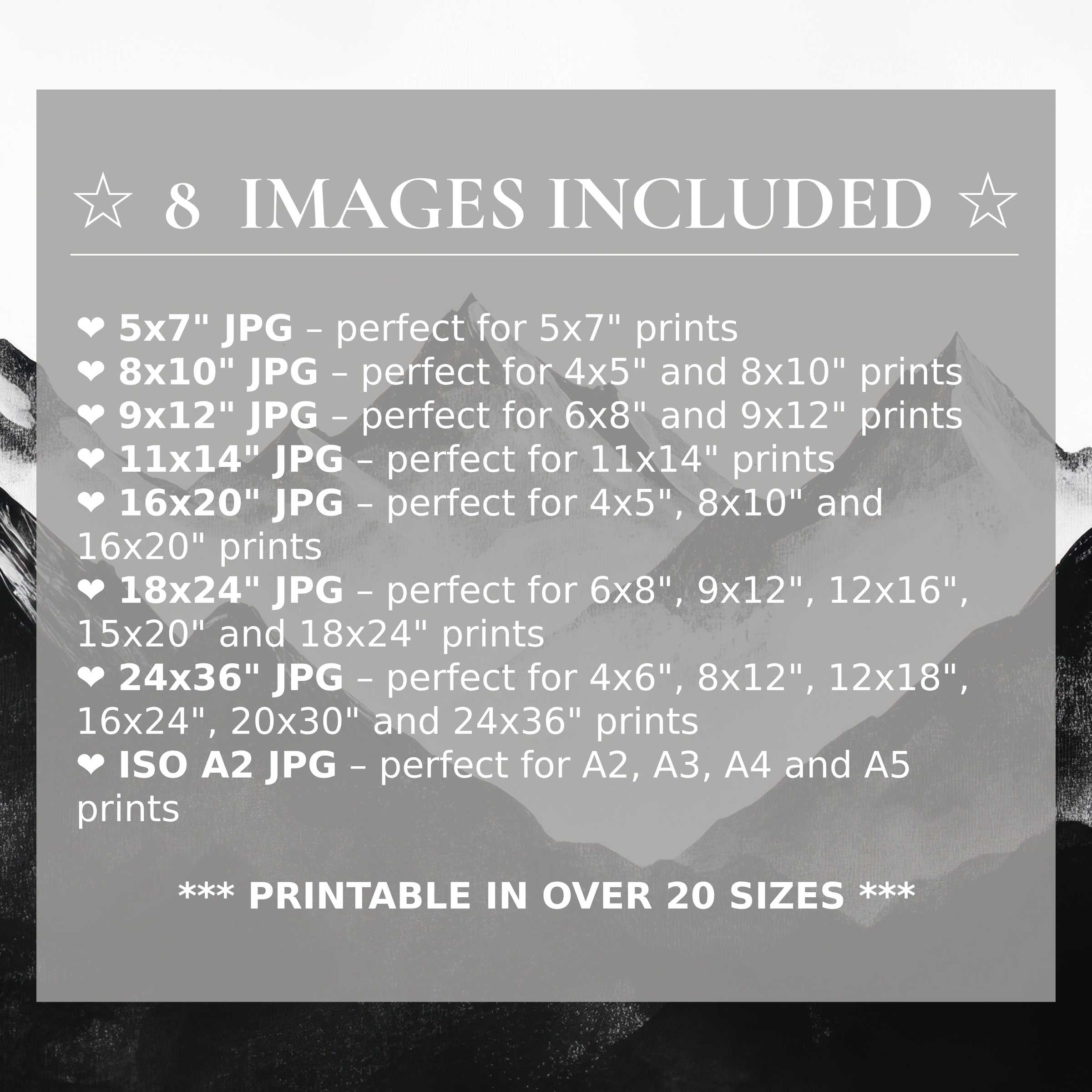 Black and white digital print exuding serene, bold contrasts in grayscale hues, elevating modern interiors with style and 8 high-quality sizes included