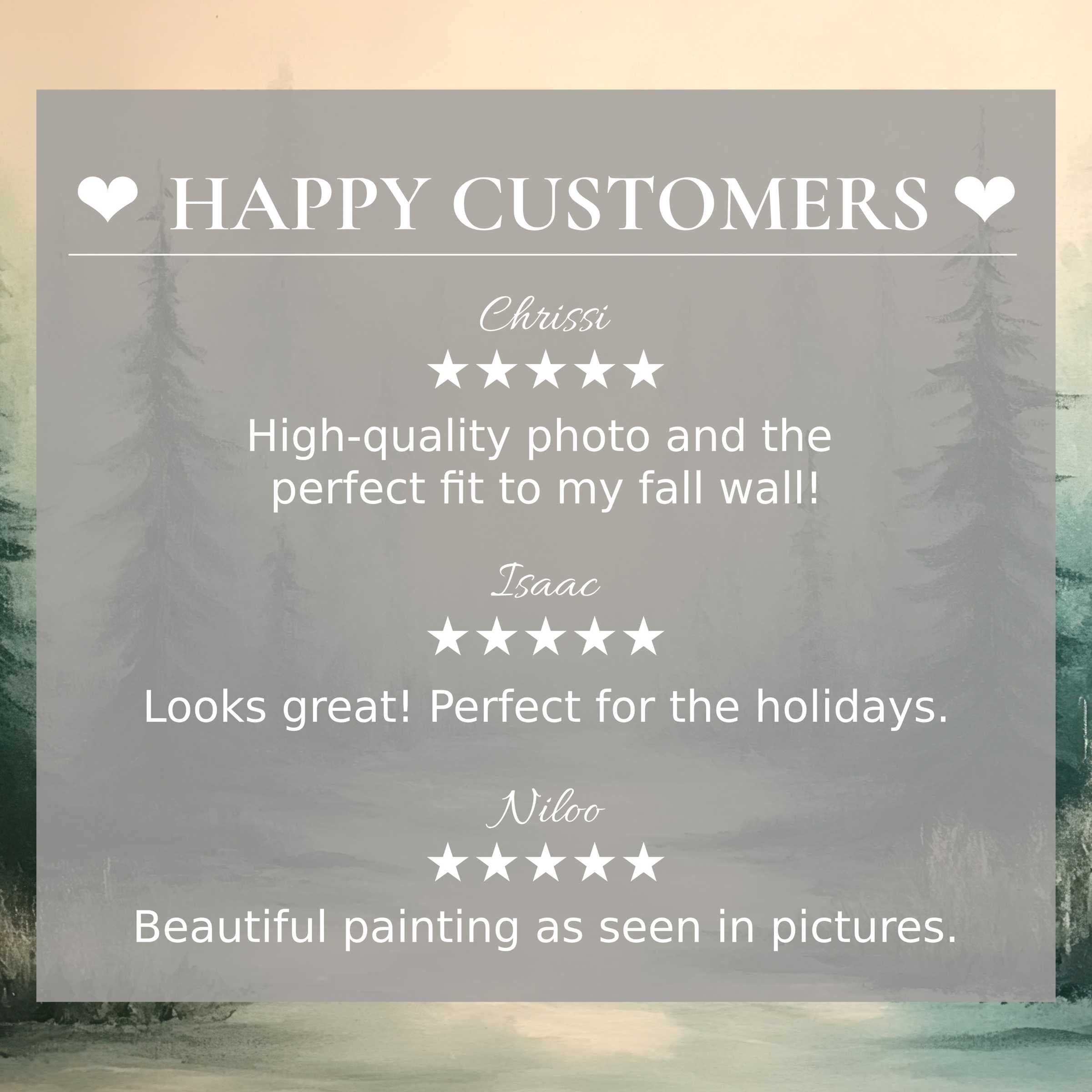 Elegant trees art for Frame TV with abstract sunset hues; happy customer reviews build trust and showcase style