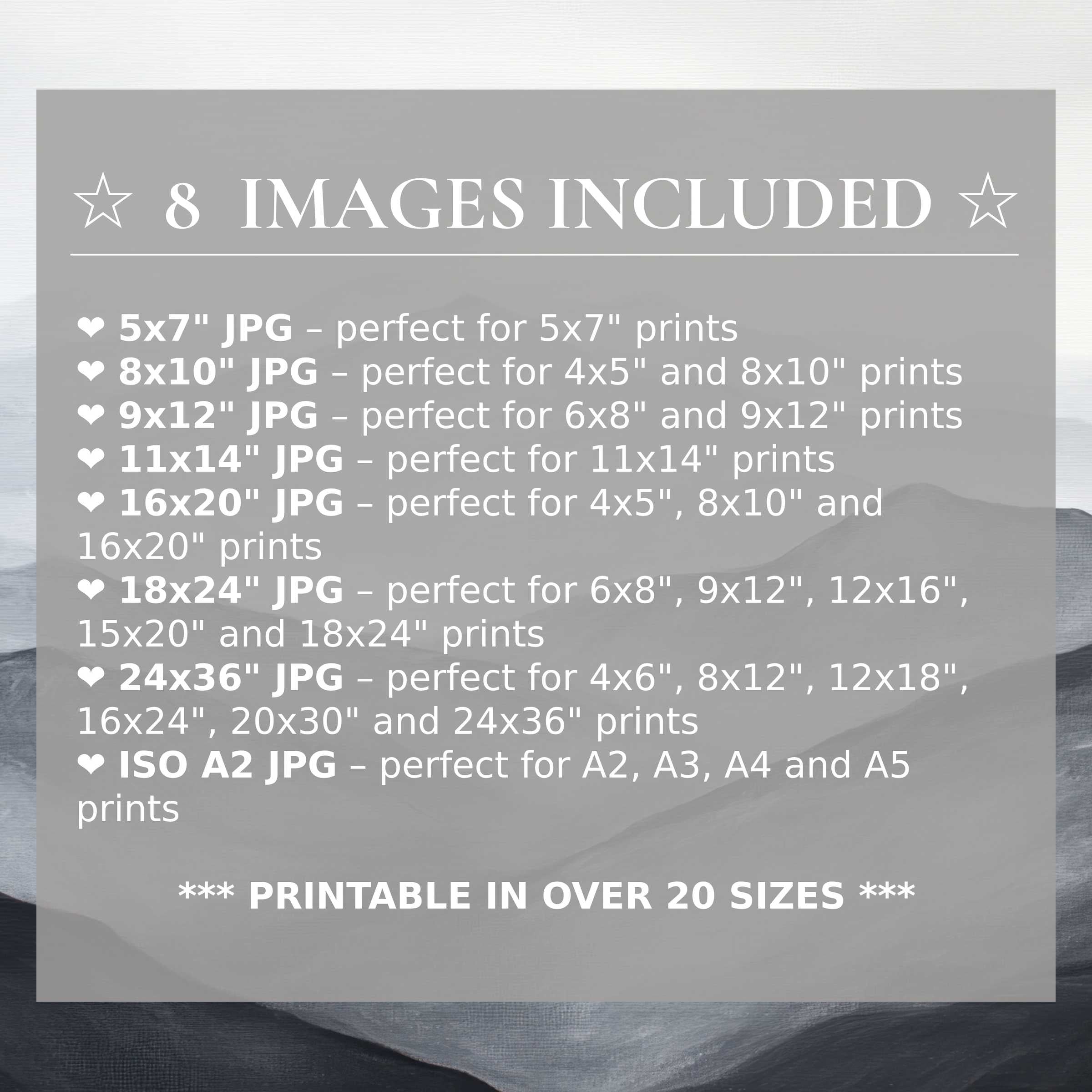 Neutral digital print exuding calming gray and blue tones, included in 8 premium sizes to elevate modern interiors with versatile elegance