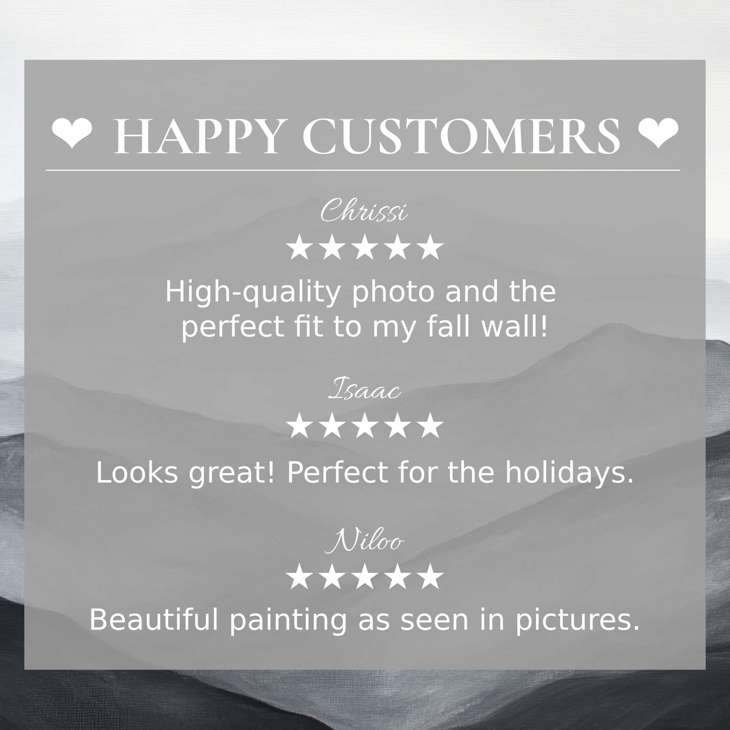 Neutral art for Frame TV with abstract mountain hues; happy customer reviews build trust and showcase elegance