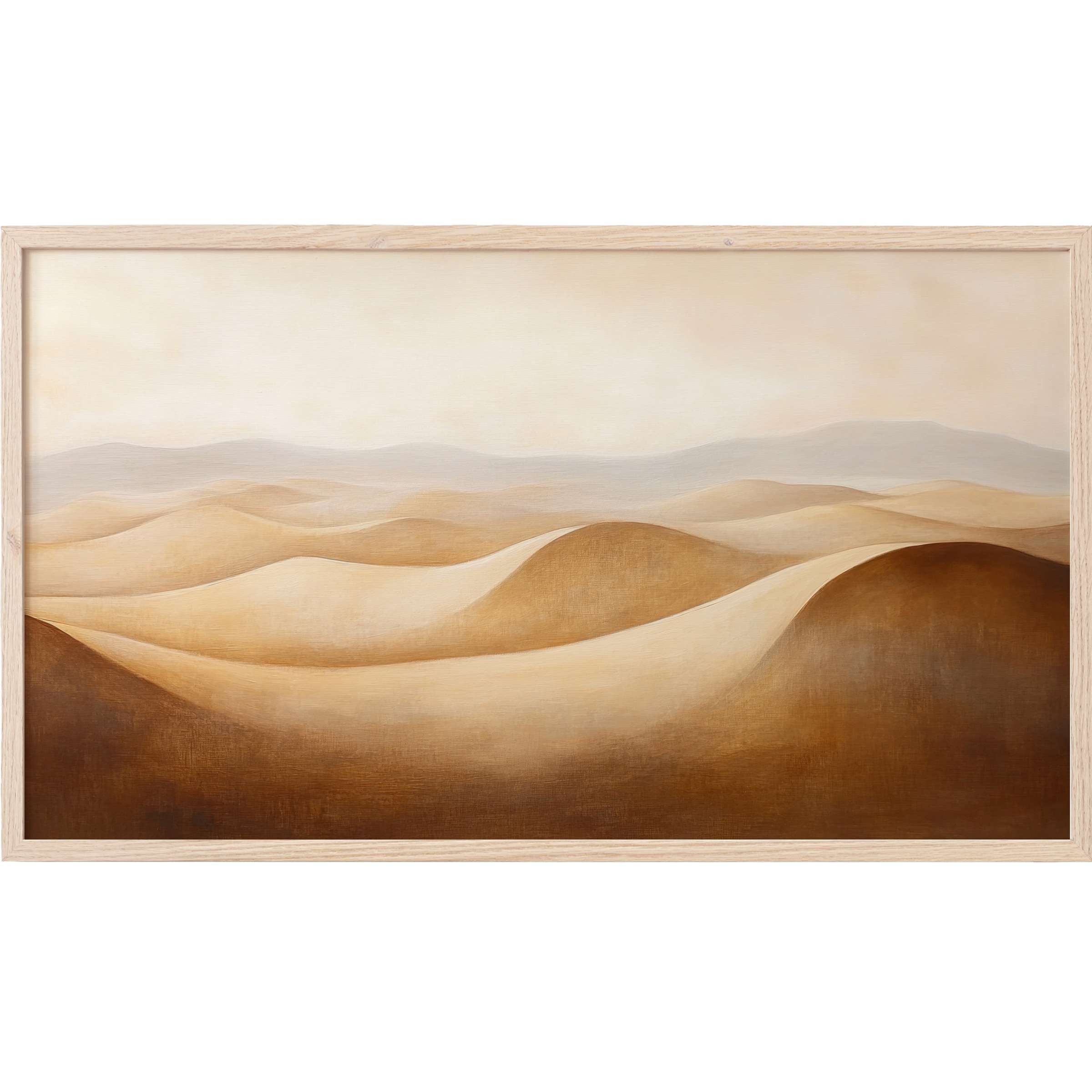 Vintage Frame TV Art depicting soft, flowing desert dunes in warm beige and brown tones with a serene, modern style