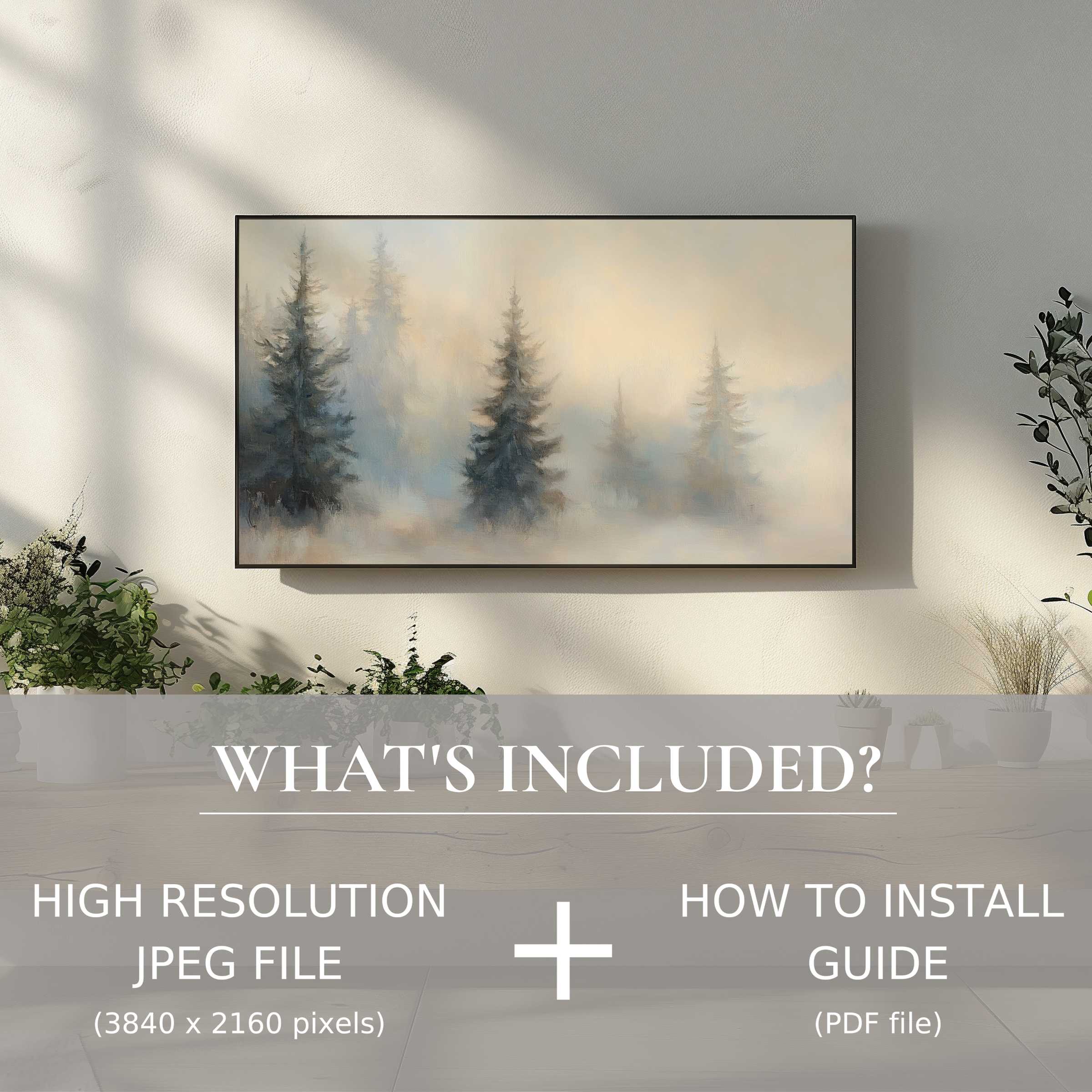 Elegant landscape digital TV art download, easily enhances modern living spaces with serene nature scenes for instant style