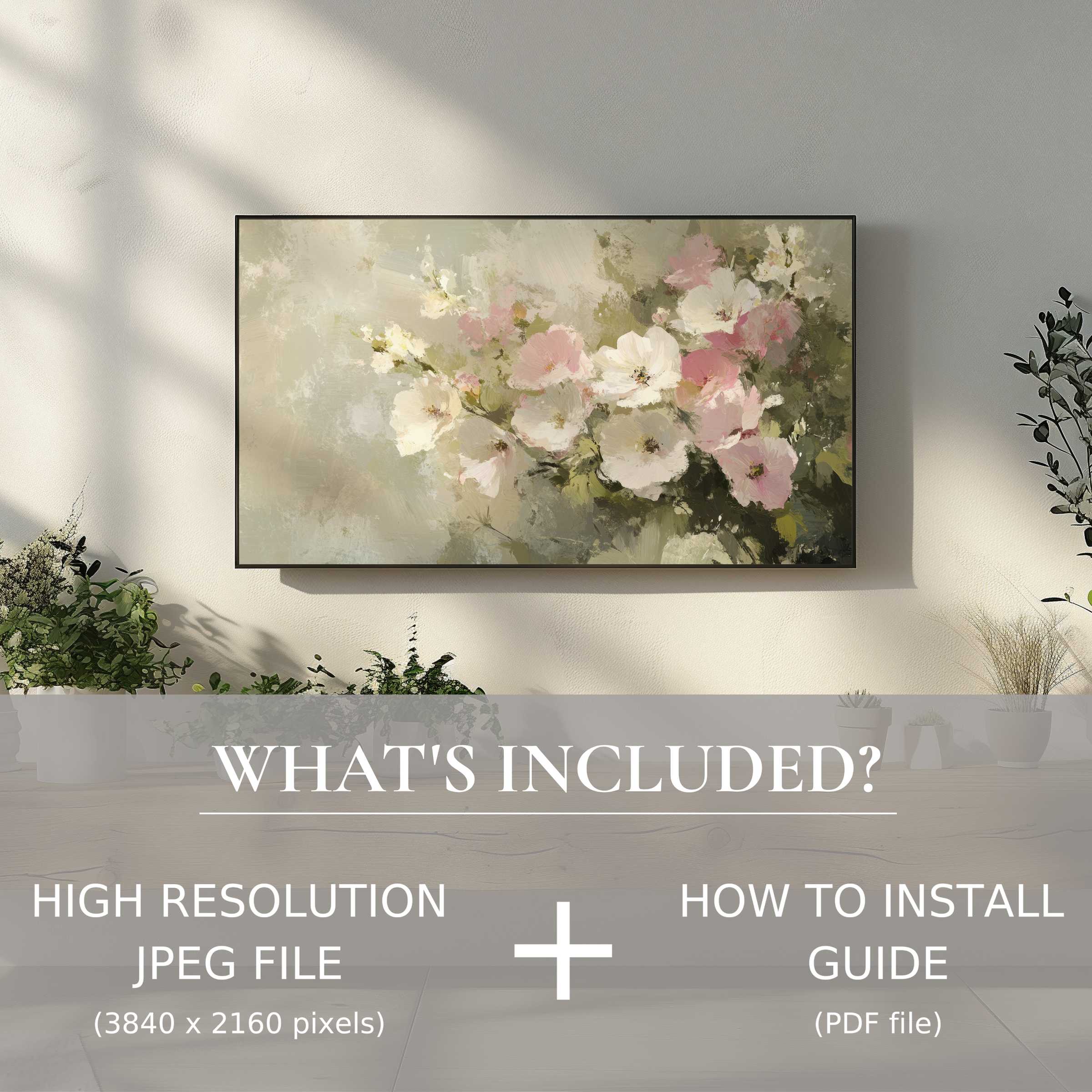 Elegant summer digital TV art download with easy use, enhancing living spaces with high-res floral beauty