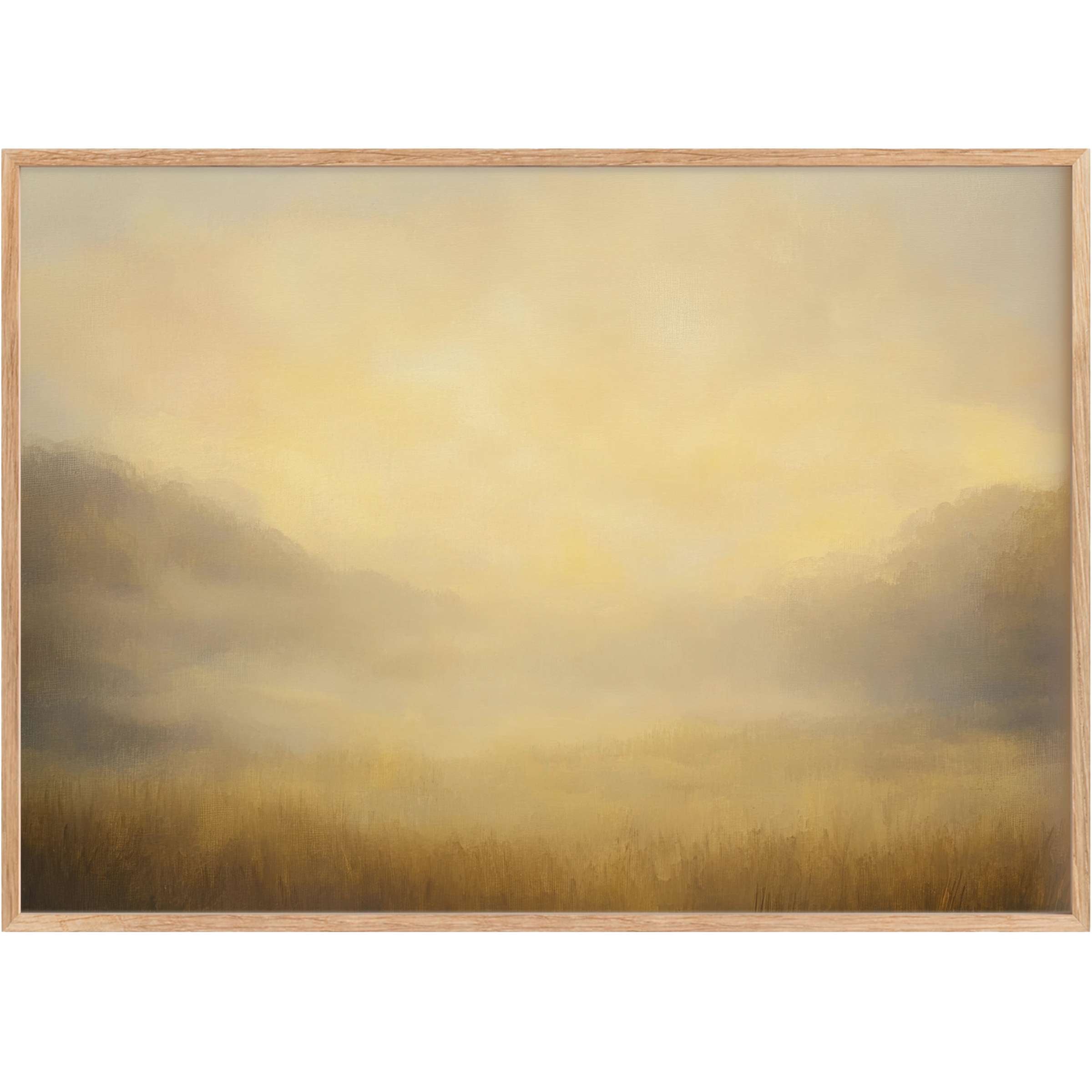 Fall printable wall art evokes a serene autumn dawn with soft golds and muted browns, creating a warm, tranquil ambiance
