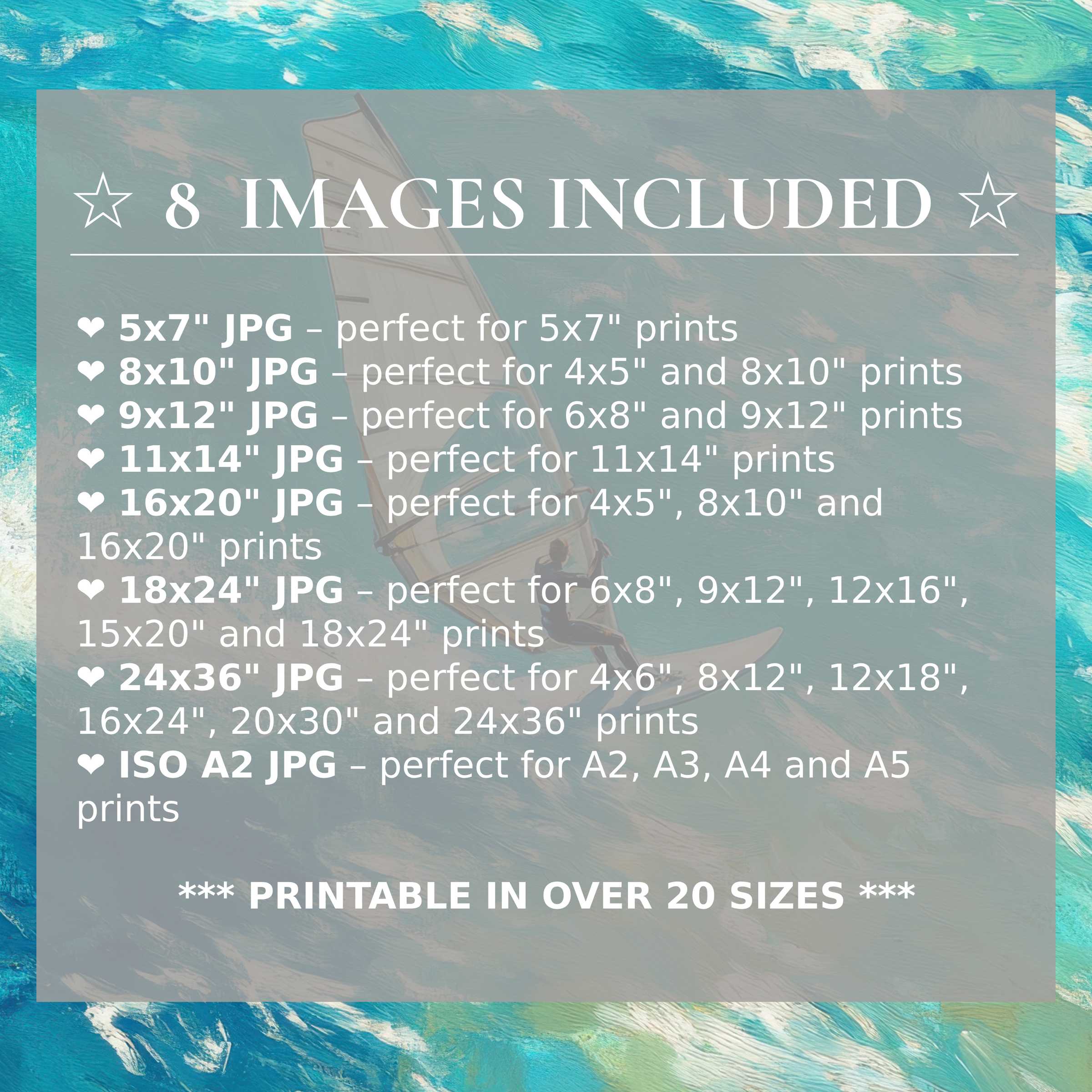 Radiant beach digital print infused with calming turquoise and creamy white hues, elevating modern interiors with style and includes 8 high-quality sizes