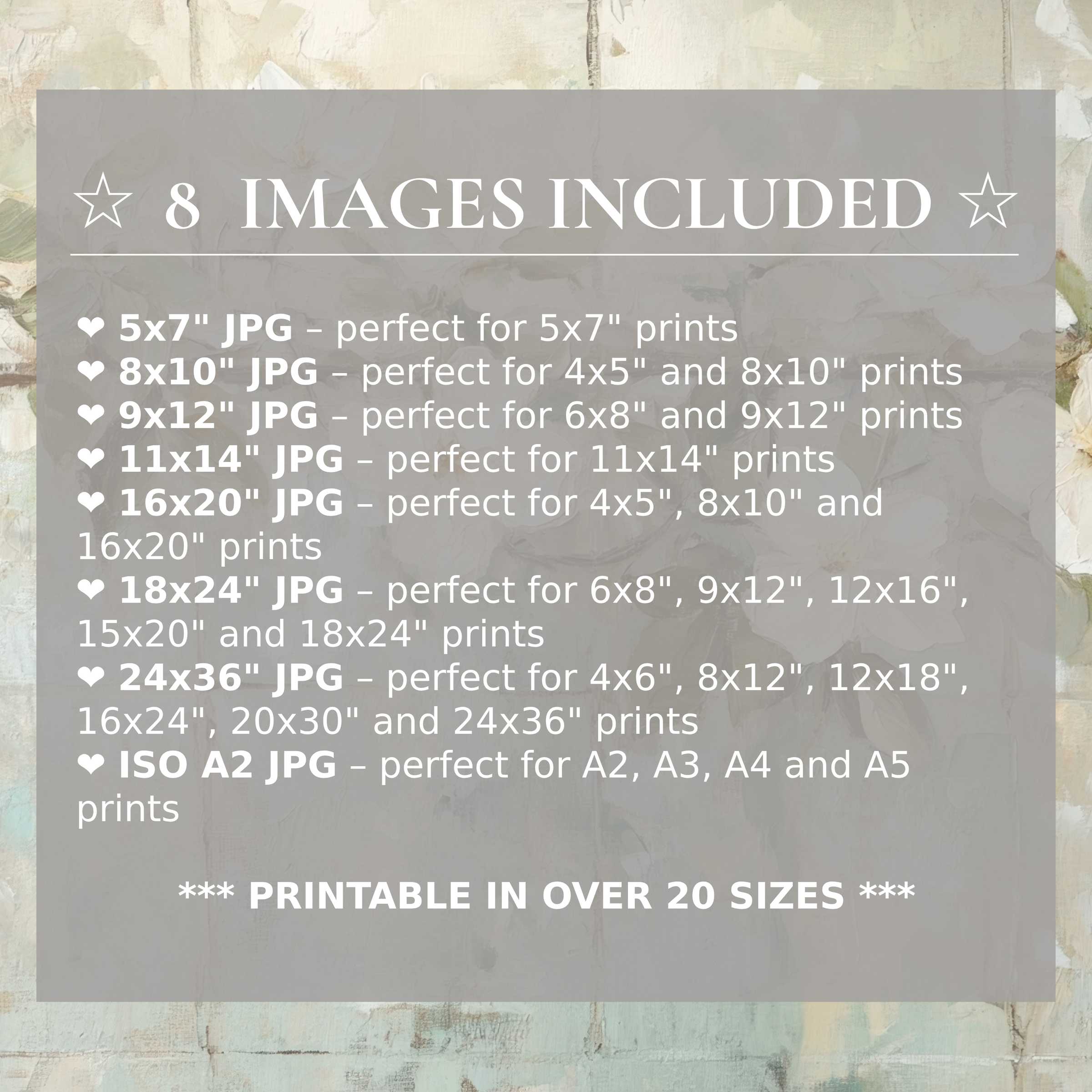 Botanical digital print in serene greens and soft neutrals, radiating calm elegance; includes 8 high-quality sizes for versatile modern interiors