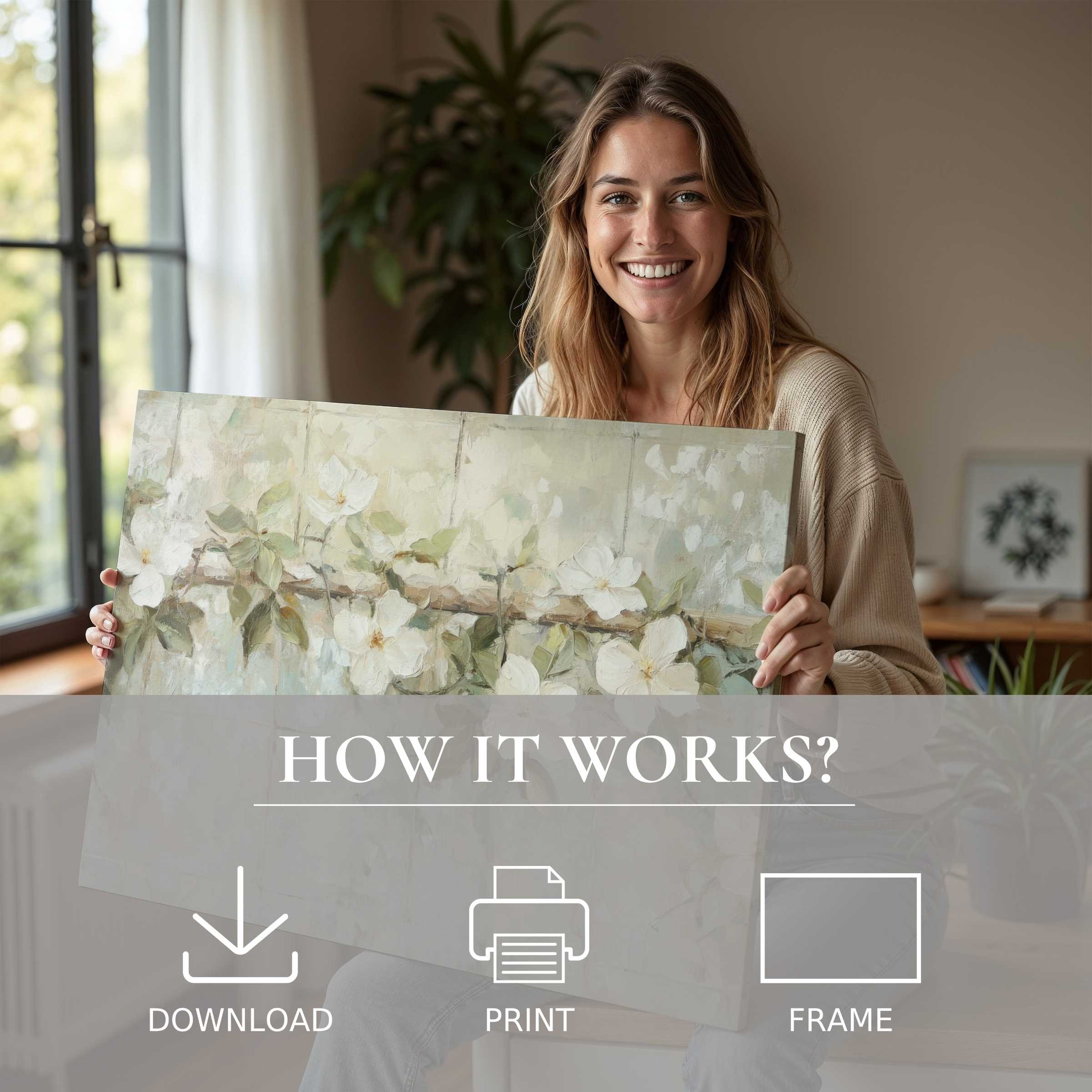 Refined Botanical digital art print inspiring joy and serenity in a chic home, effortlessly elevating everyday living