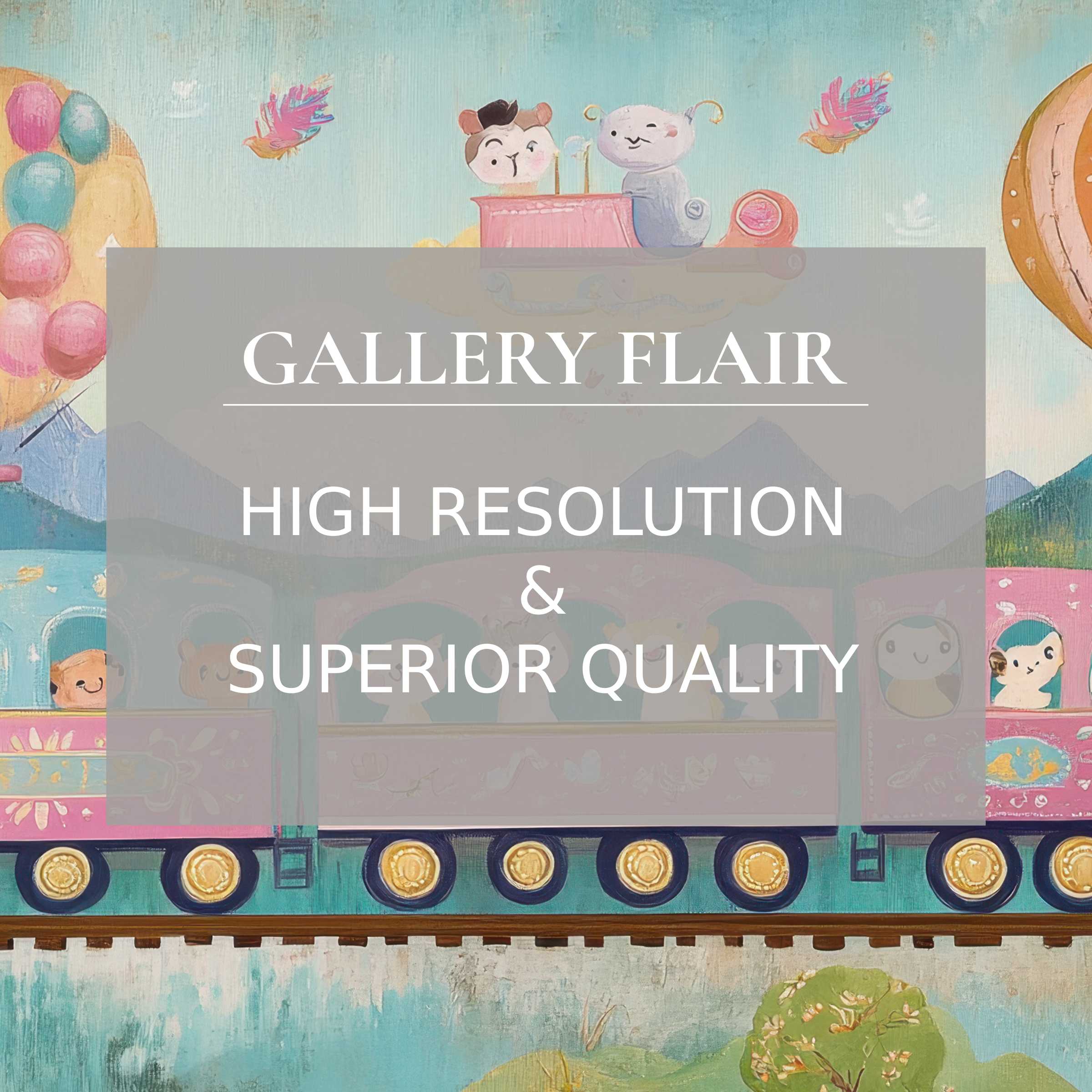 Nursery printable art featuring a dreamy pastel train scene, evoking calm joy with exquisite detail for refined modern nurseries