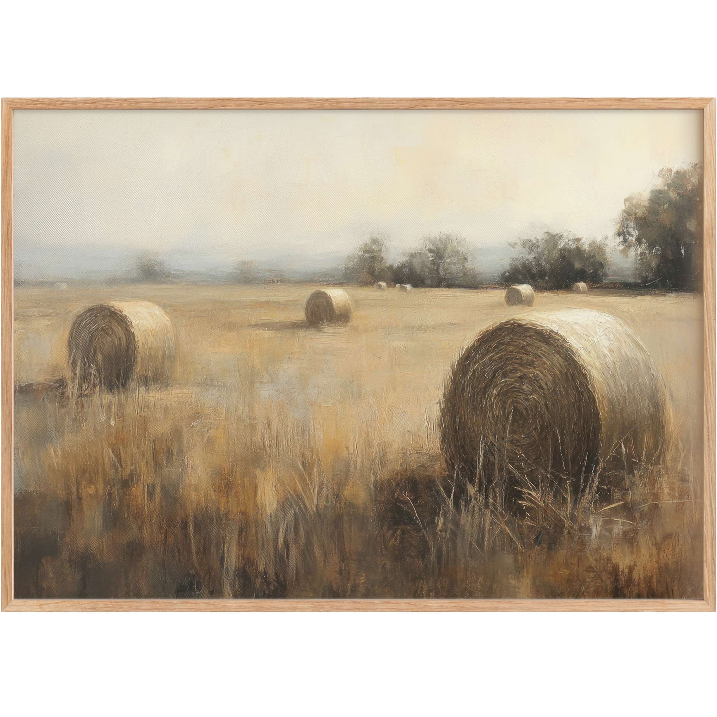Vintage printable wall art capturing a serene countryside with soft golds and muted browns, evoking warm, nostalgic calm