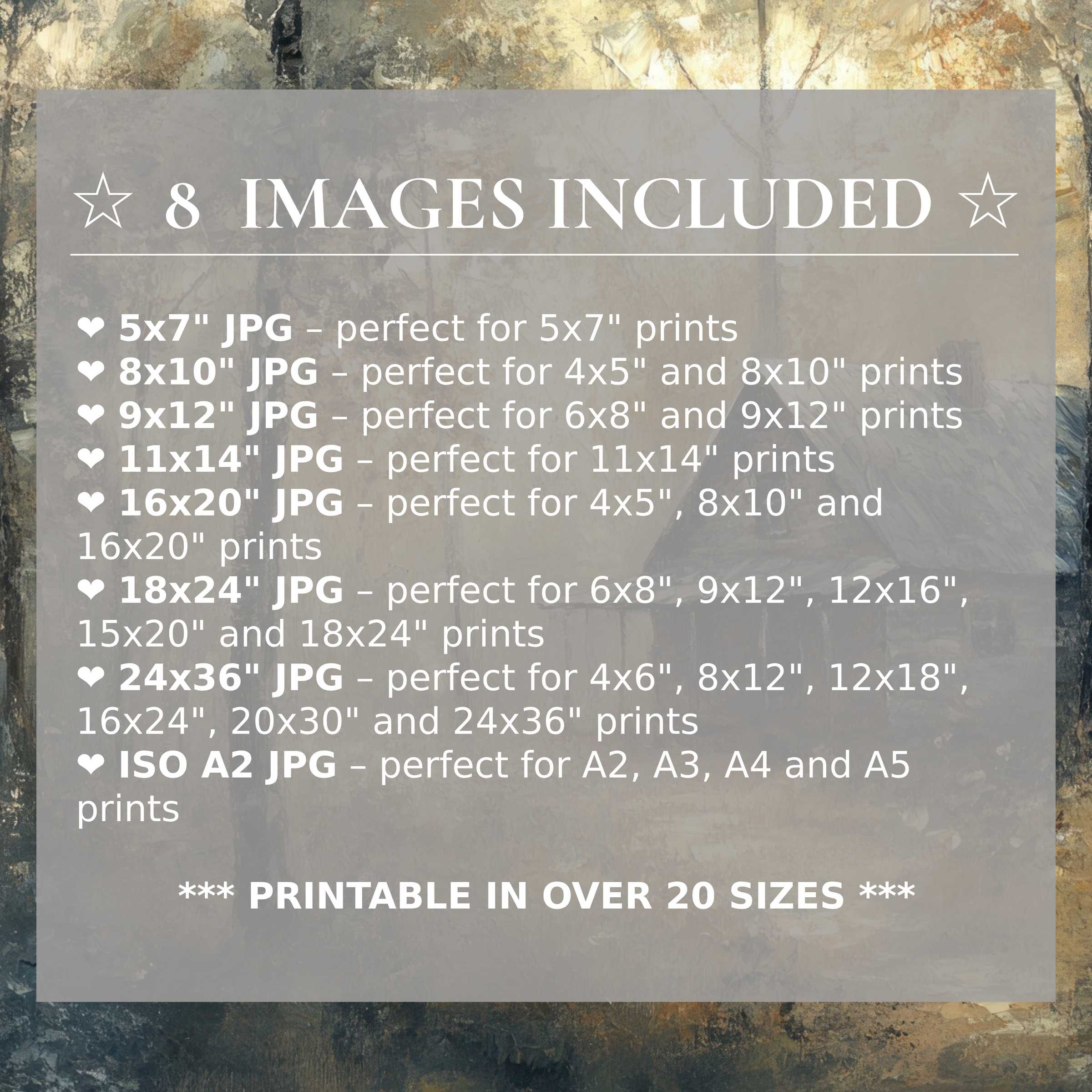 Radiant landscape digital print in warm golds and calming grays, elevating modern interiors with style; 8 high-quality sizes included