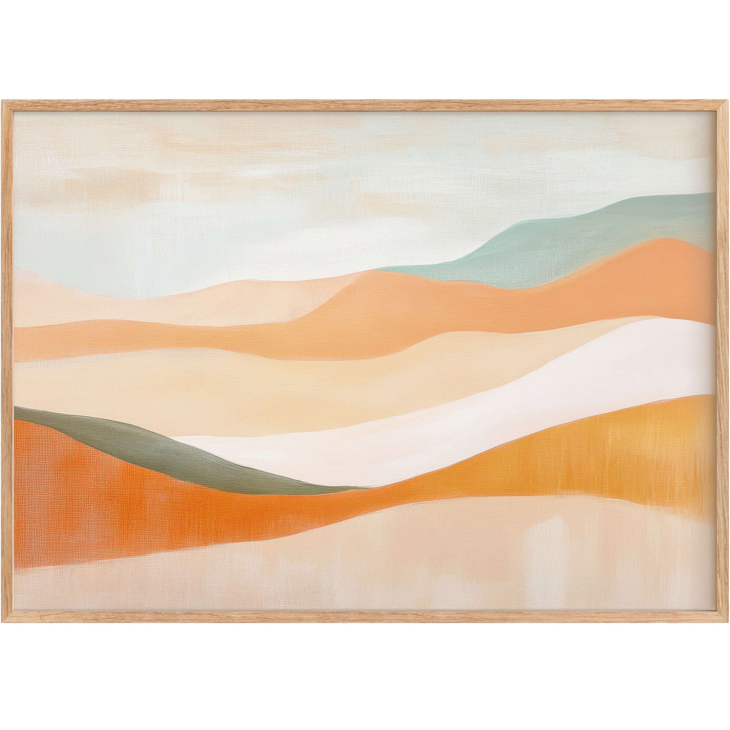 Boho printable wall art with soothing terracotta and soft sage hues, evoking a warm, tranquil desert landscape