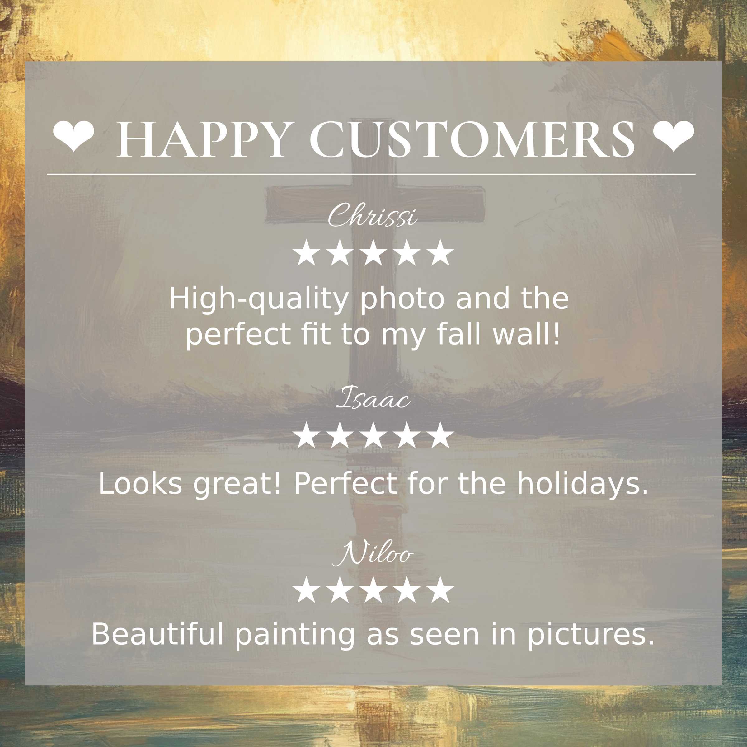 Elegant easter art for Frame TV with abstract sunset hues, showcasing happy customer reviews to build trust