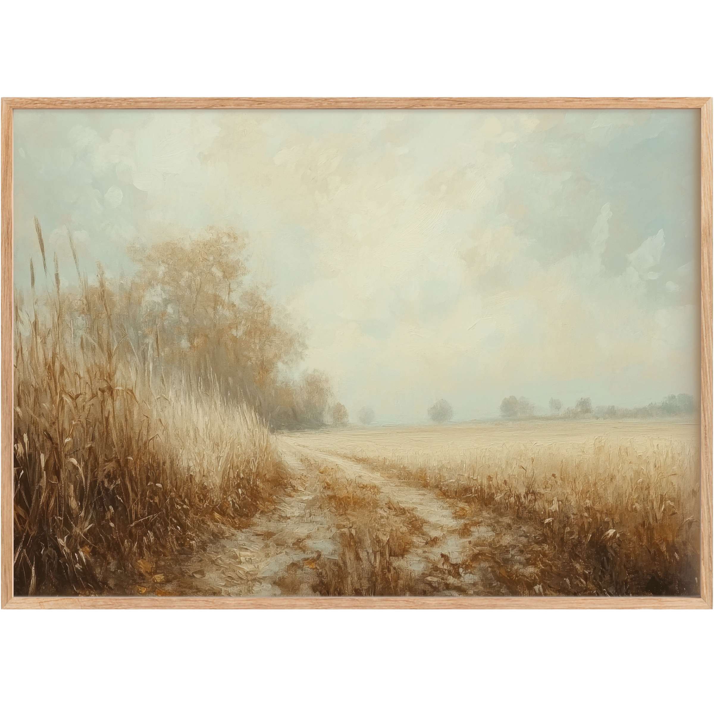 Serene fall printable wall art featuring soft golden fields and muted sky, evoking calm warmth and timeless autumn elegance