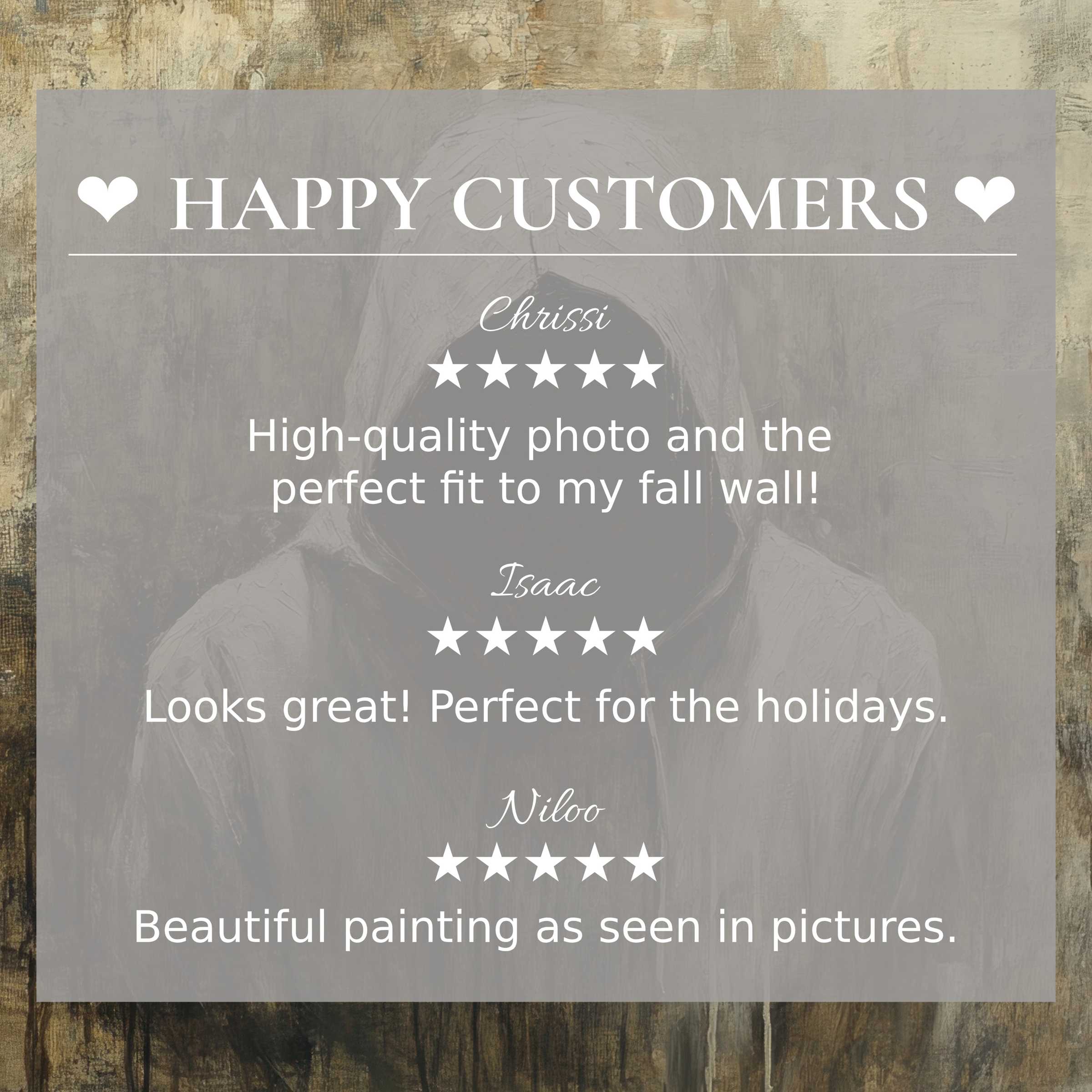 Halloween art for Frame TV with muted abstract background; layout builds trust showcasing happy customer reviews