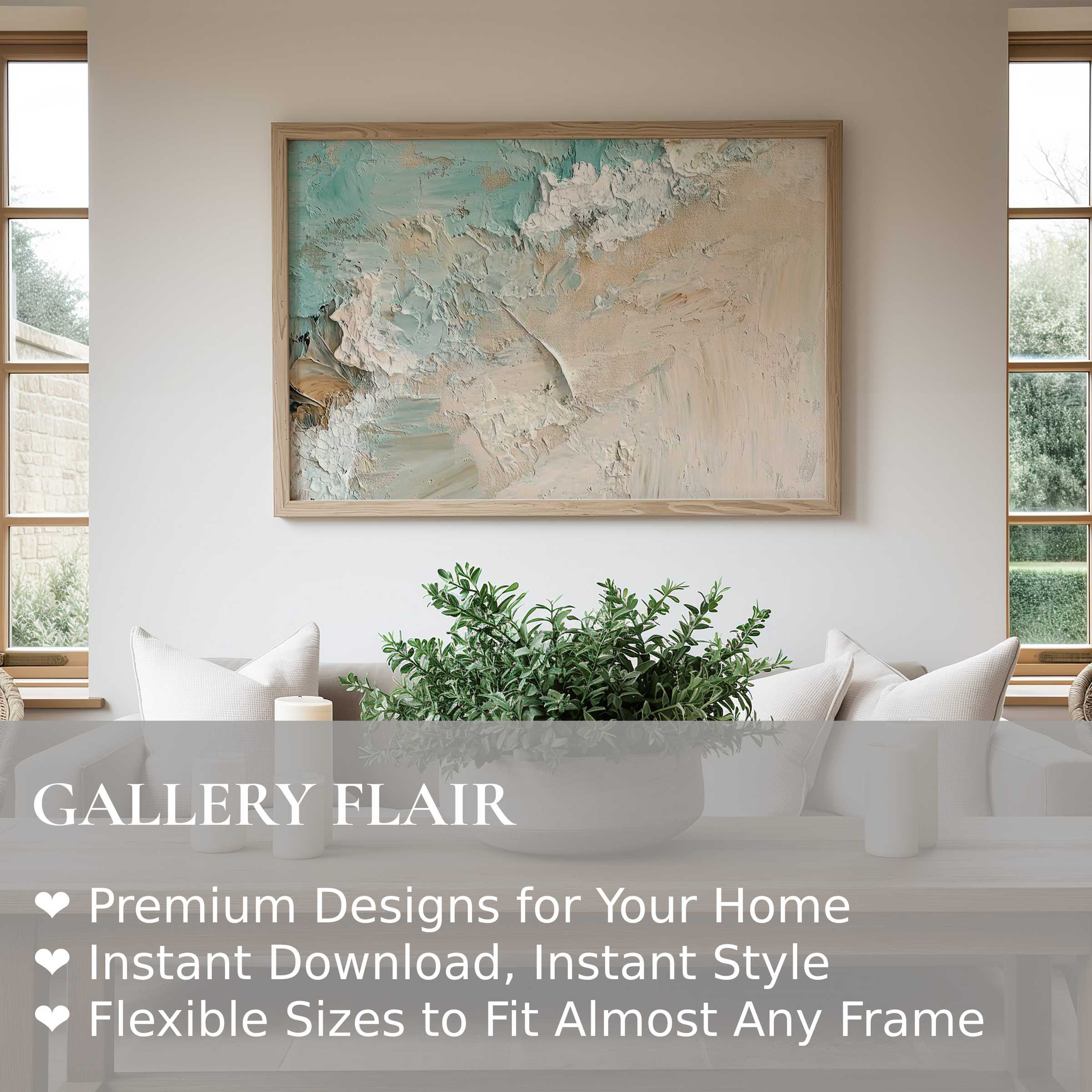 Beach wall art print featuring textured, serene pastels that evoke calm coastal elegance; enhances modern minimalist interiors with soft, natural warmth