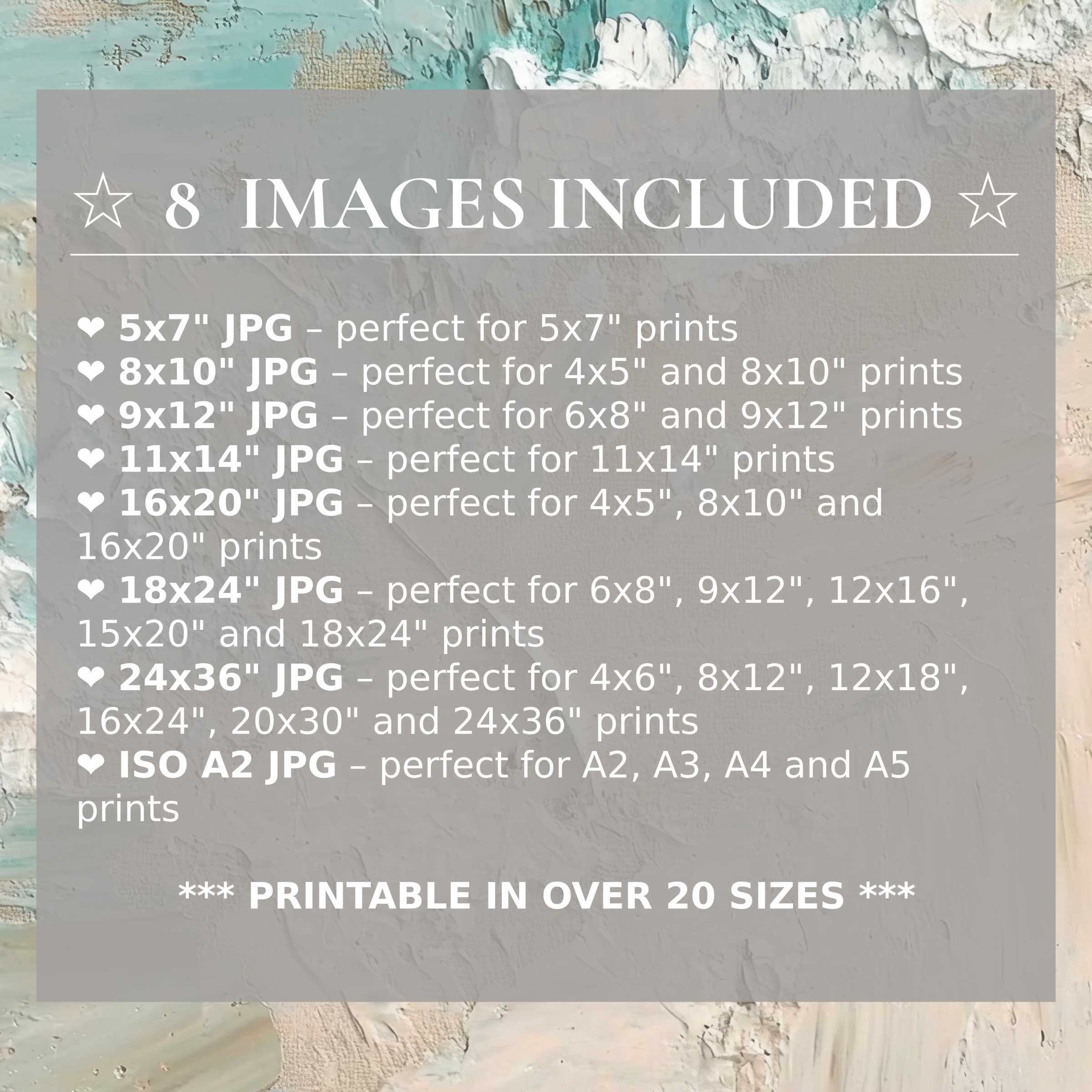 Radiant beach digital print in serene blues and sandy hues, elevating modern interiors with style and versatile 8-size downloads